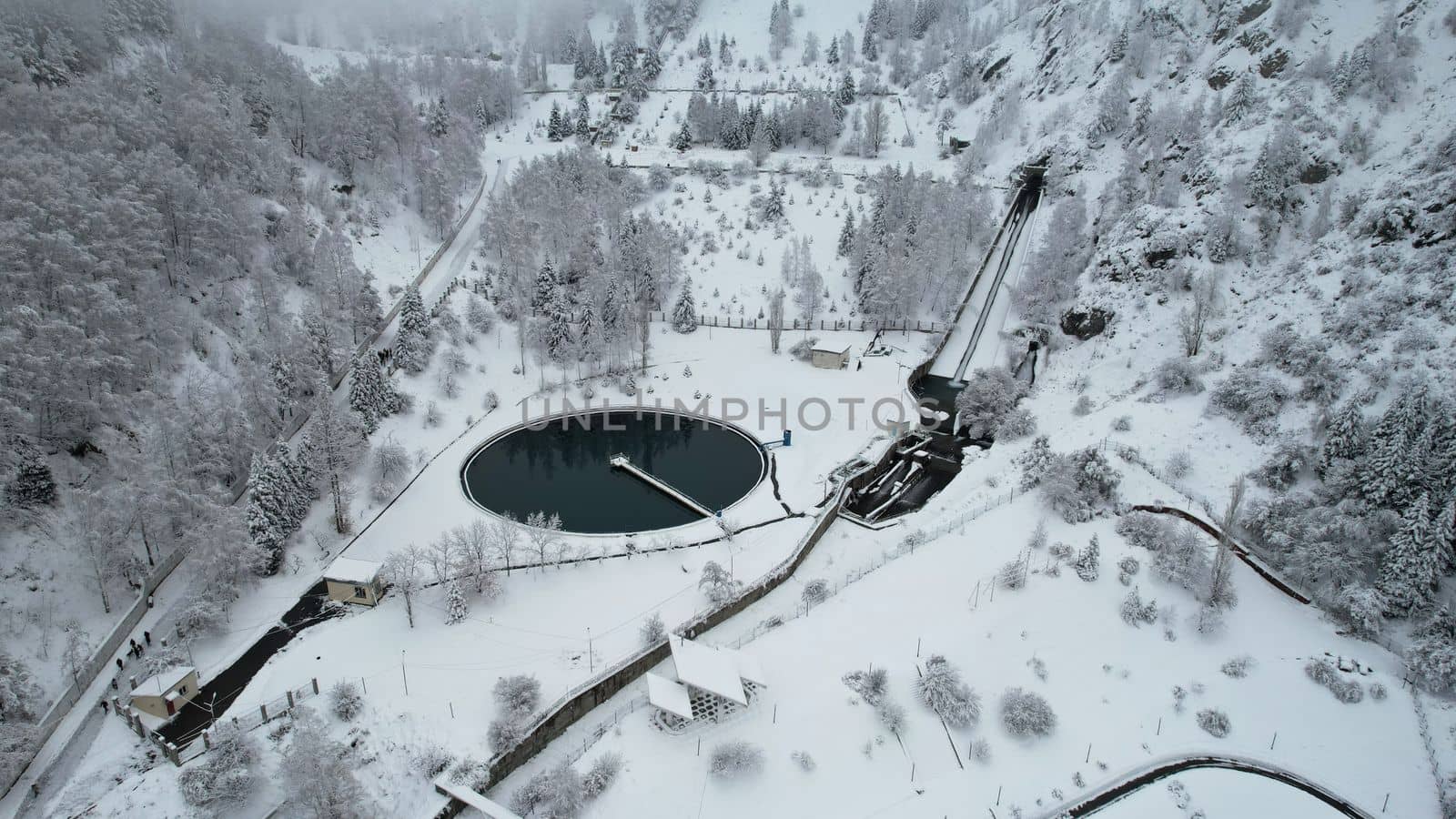 Snowy mountains with coniferous trees in Almaty by Passcal