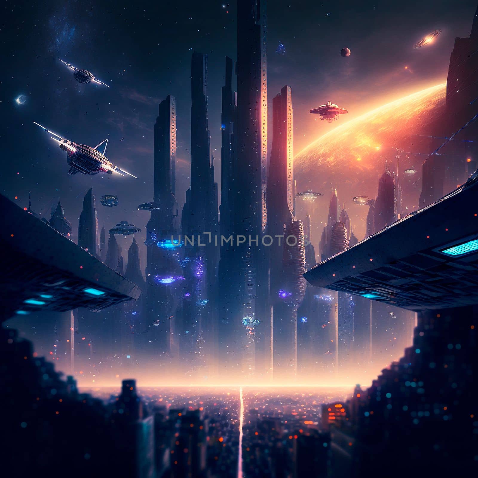 Futuristic city of the future on a distant planet . High quality illustration
