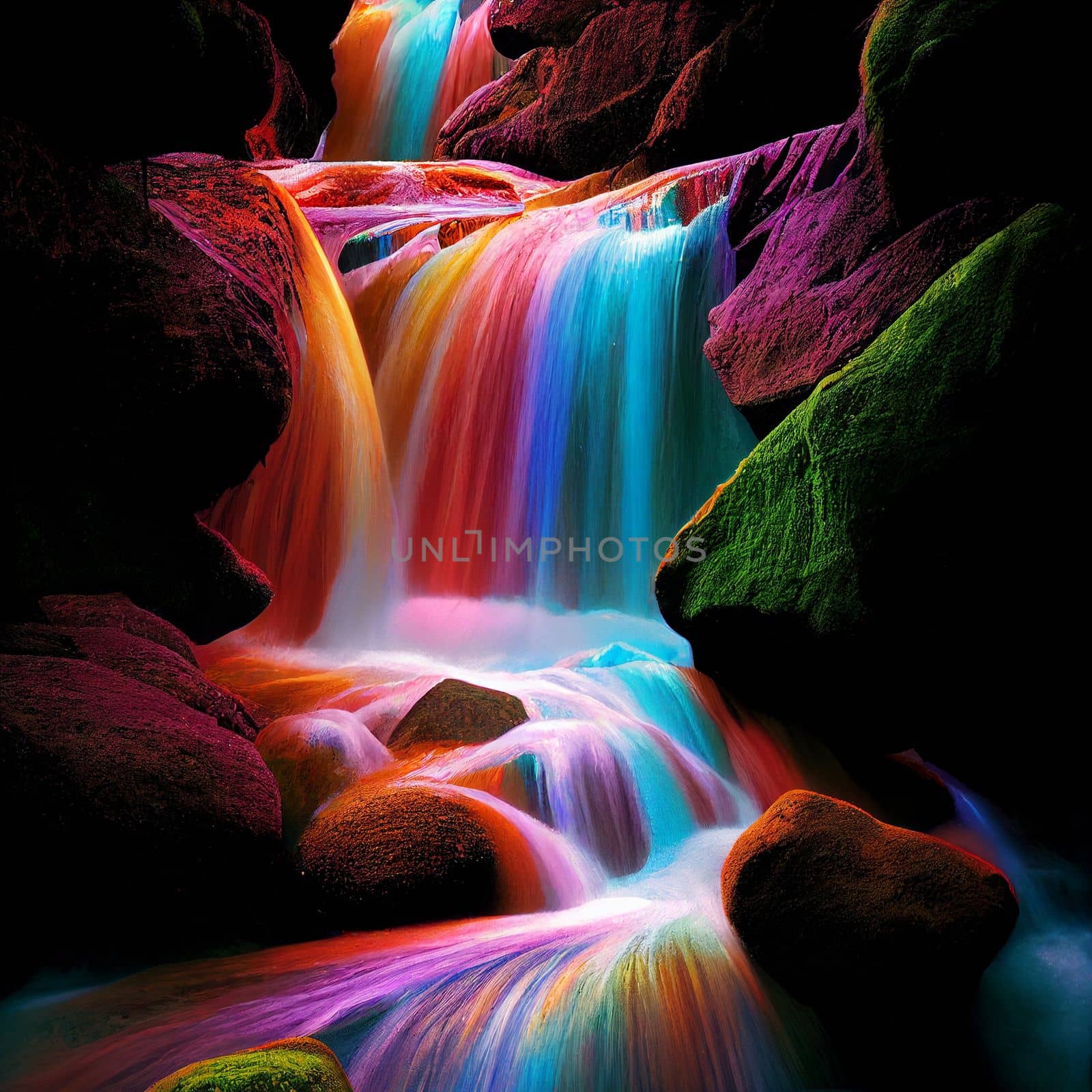 mountain stream with water shimmering with rainbow colors by NeuroSky