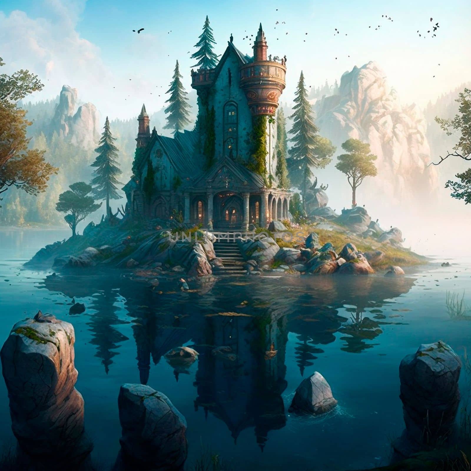Mystical mysterious ruins on the lake islands by NeuroSky