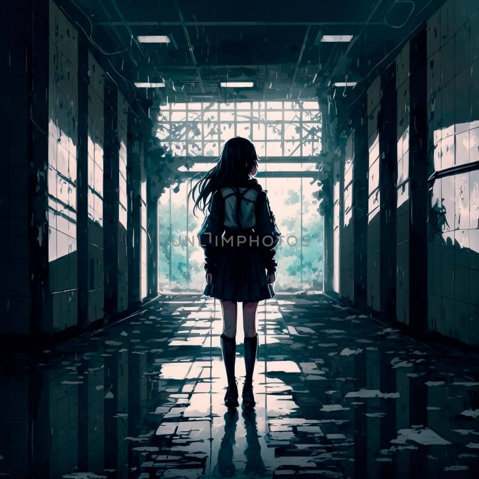 A girl in a gloomy corridor by NeuroSky