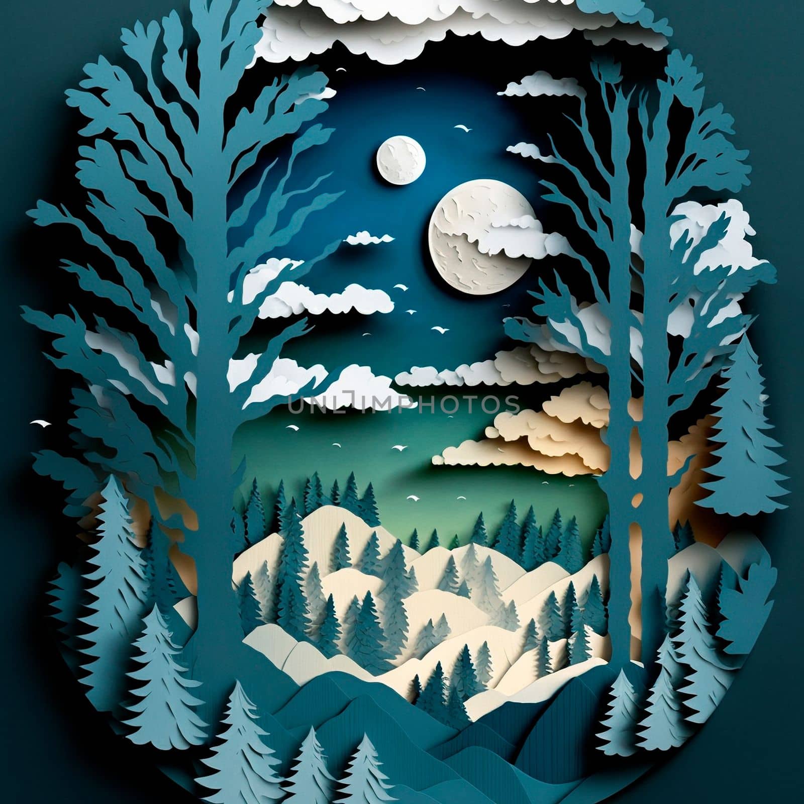 multi-layered crafts made of paper. Mountains, trees, forest and clouds by NeuroSky