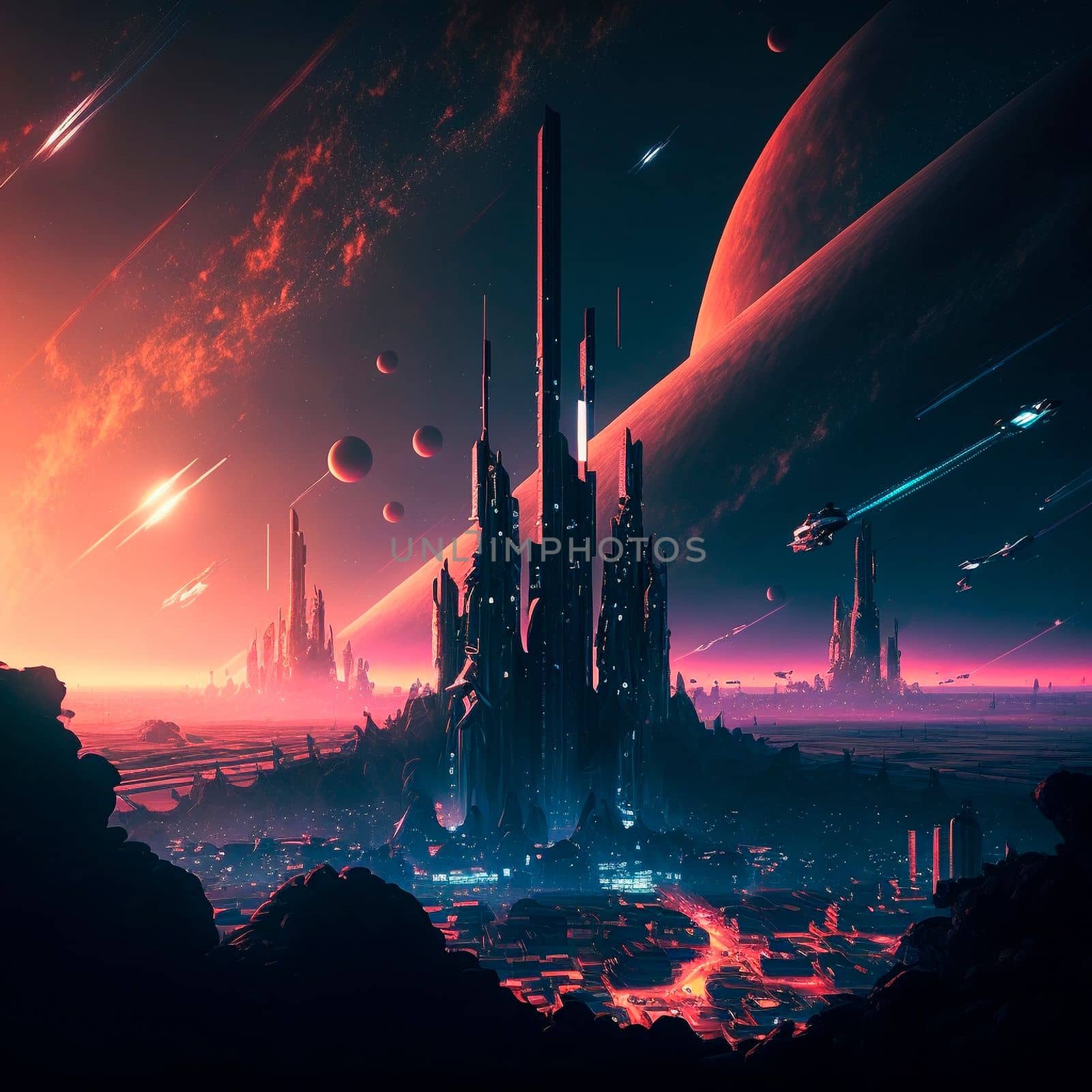 Futuristic city of the future on a distant planet . High quality illustration