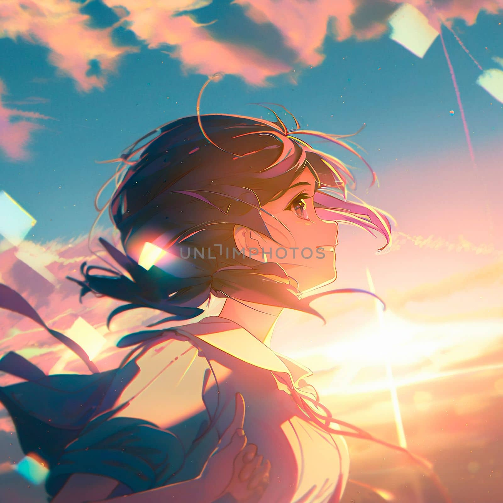Happy girl in the rays of the sun in anime style by NeuroSky