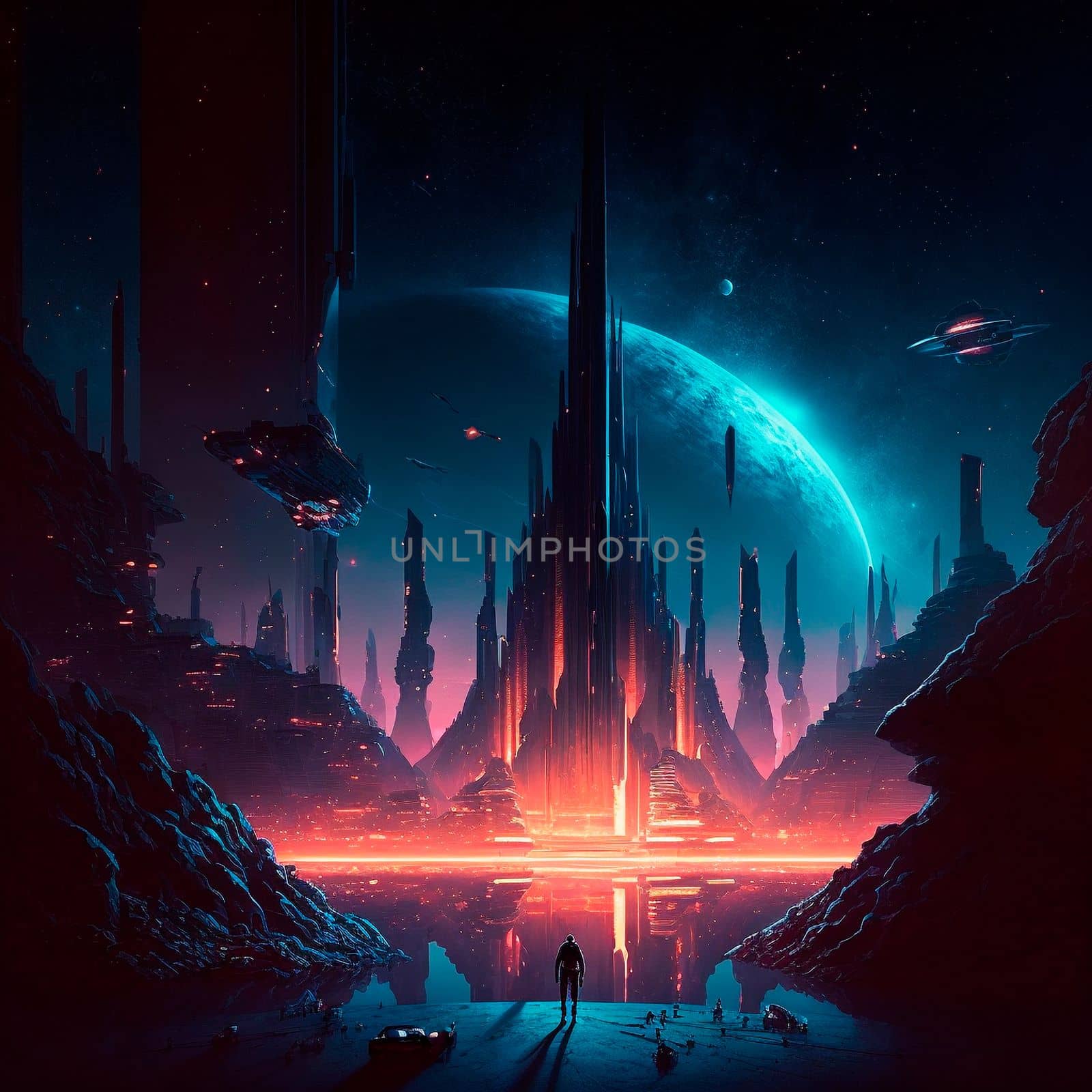 Futuristic city of the future on a distant planet . High quality illustration