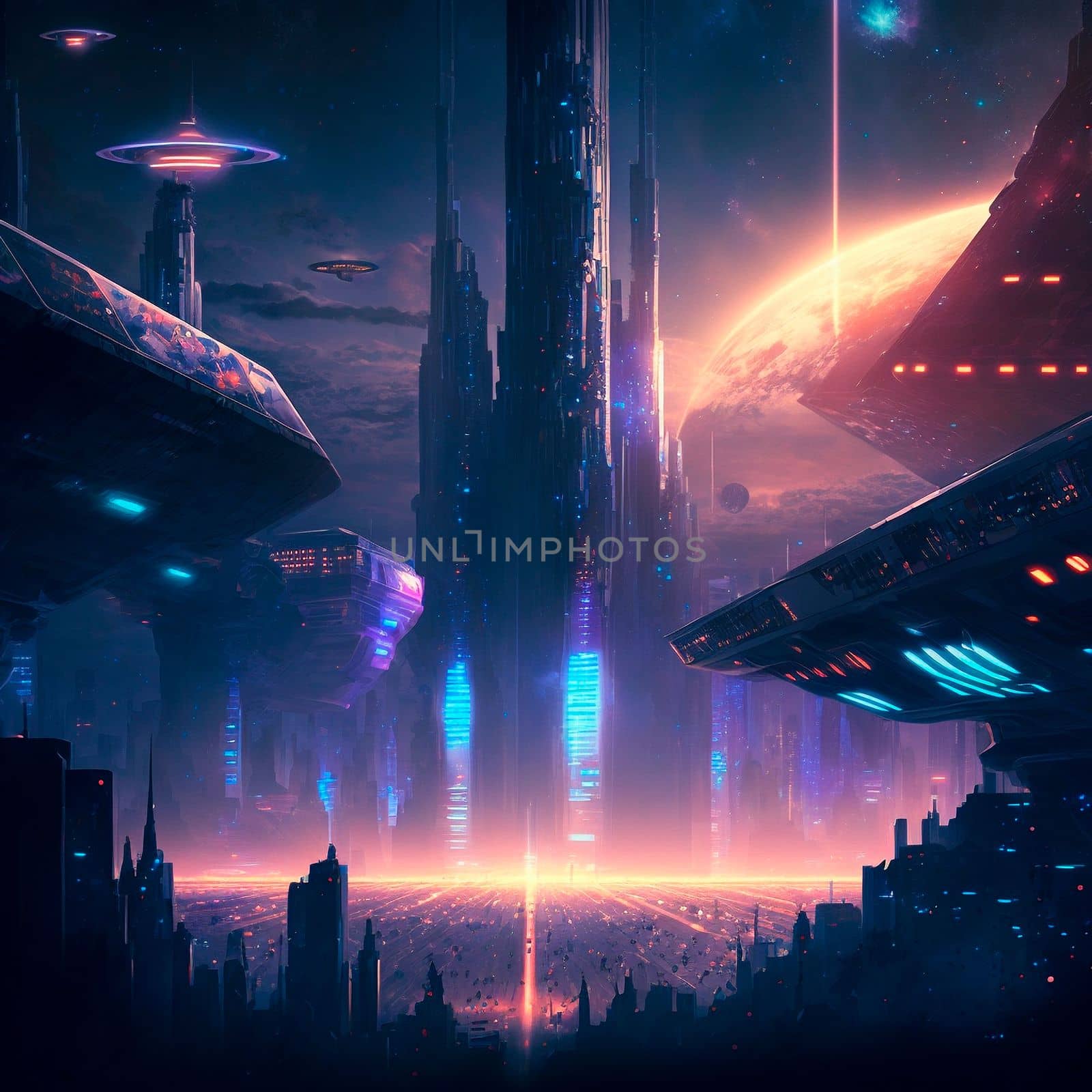 Futuristic city of the future on a distant planet . High quality illustration