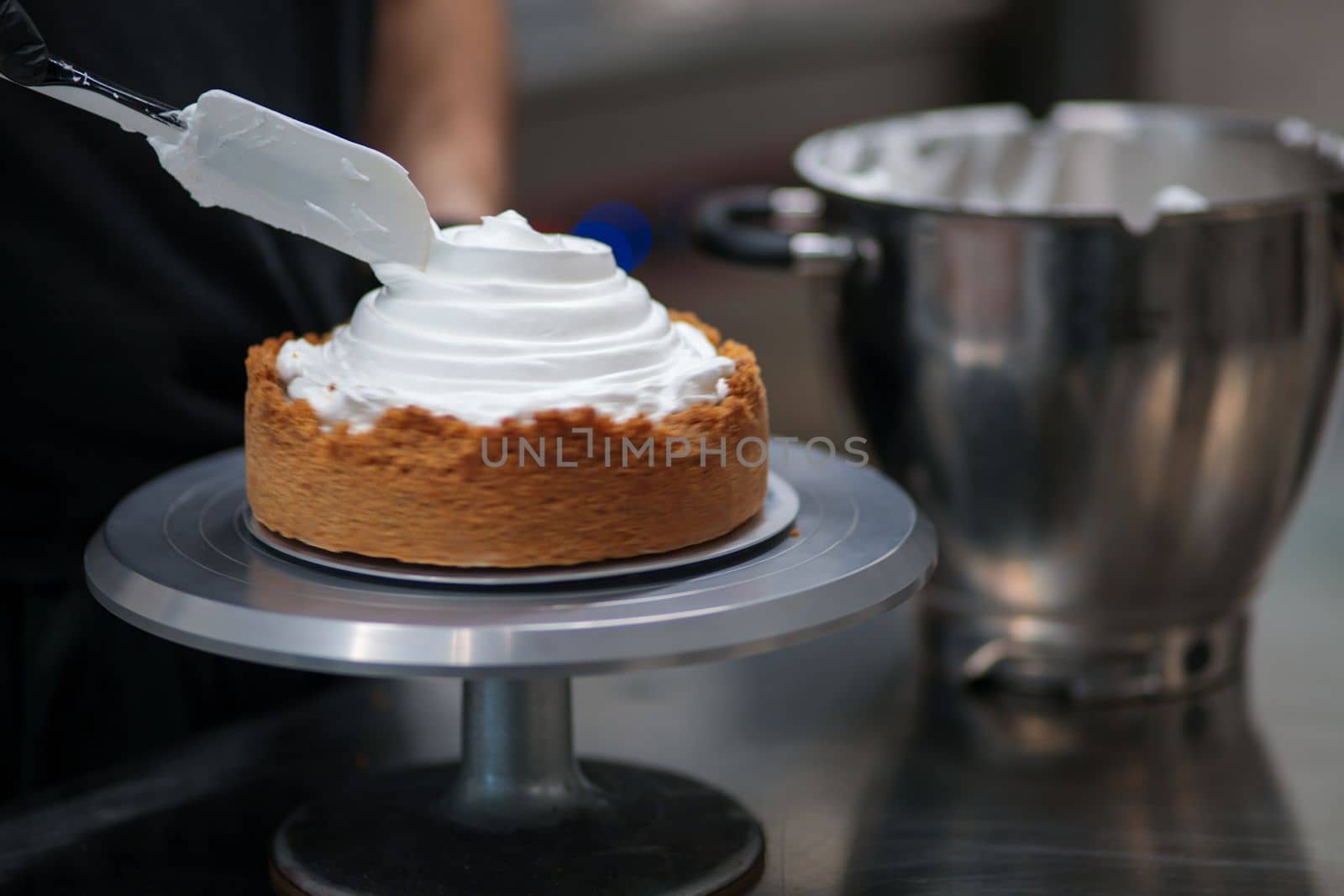 catering chef preparing key lime pie in pro kitchen