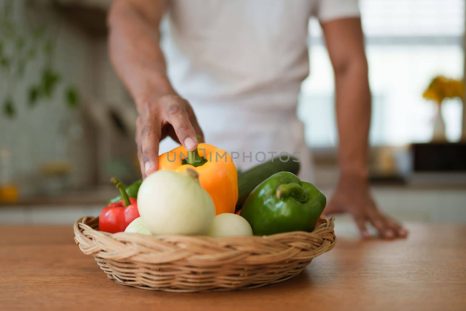 Portrait of beautiful young asian woman making salad at home. cooking food and Lifestyle moment.