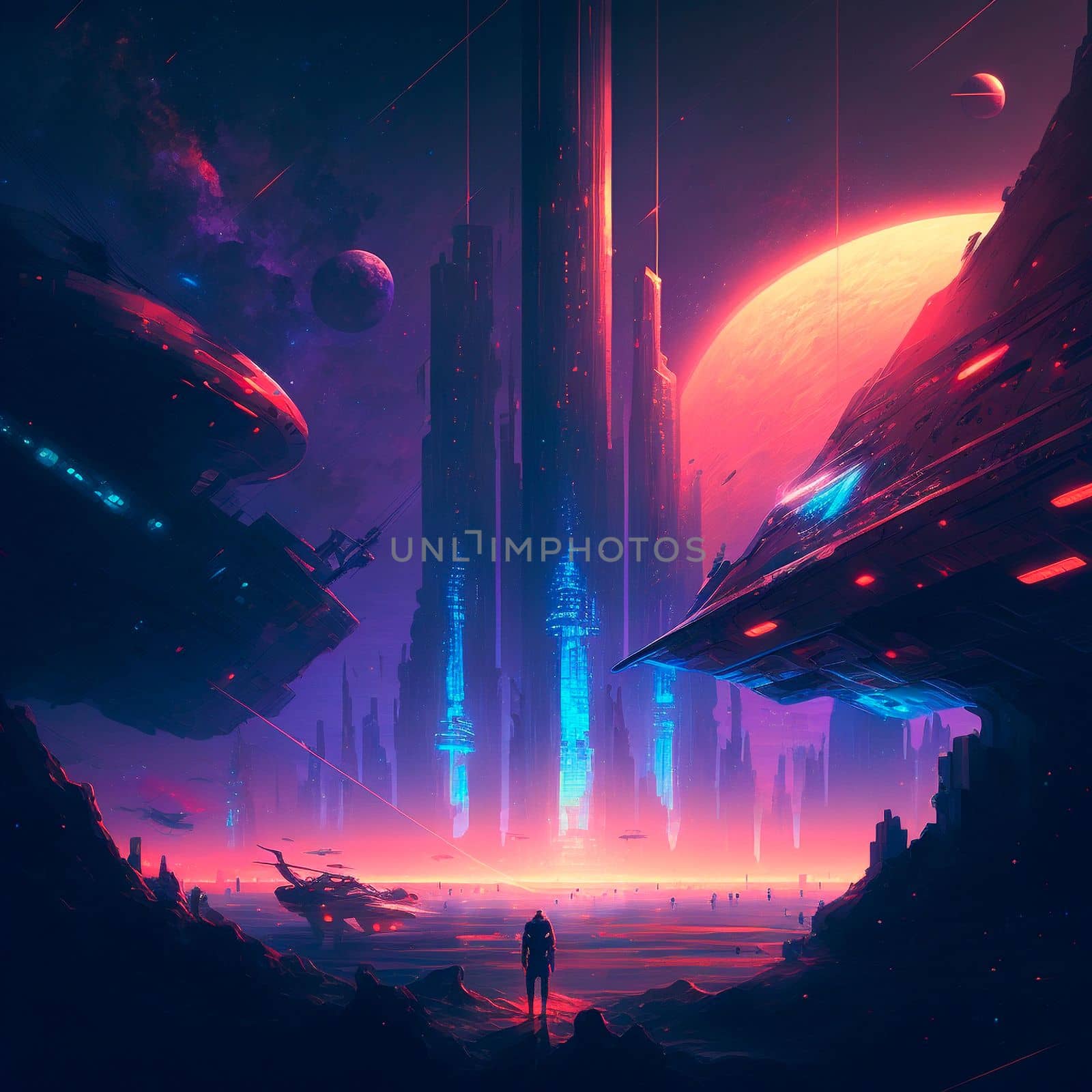 Futuristic city of the future on a distant planet . High quality illustration