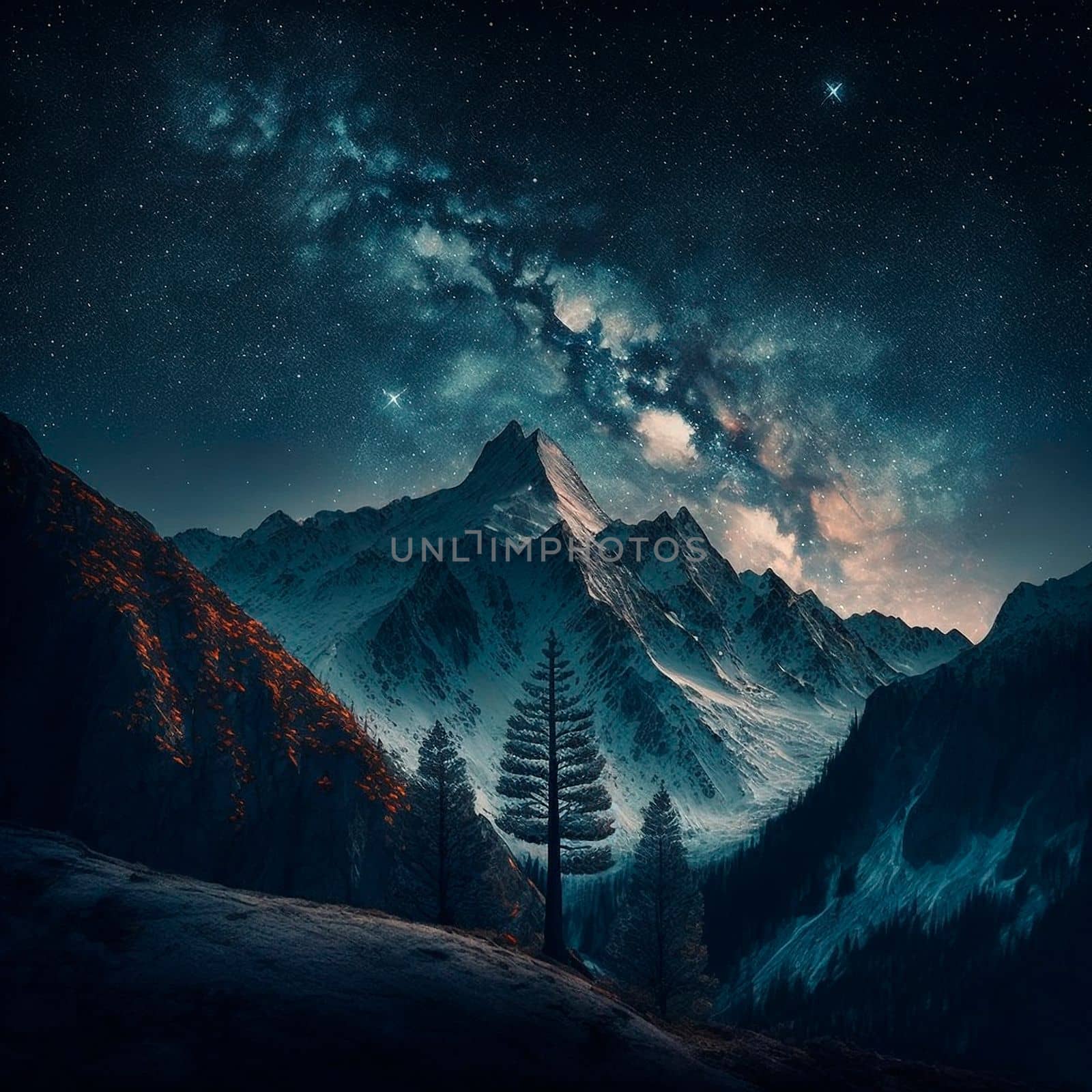 Mountains under the starry sky by NeuroSky