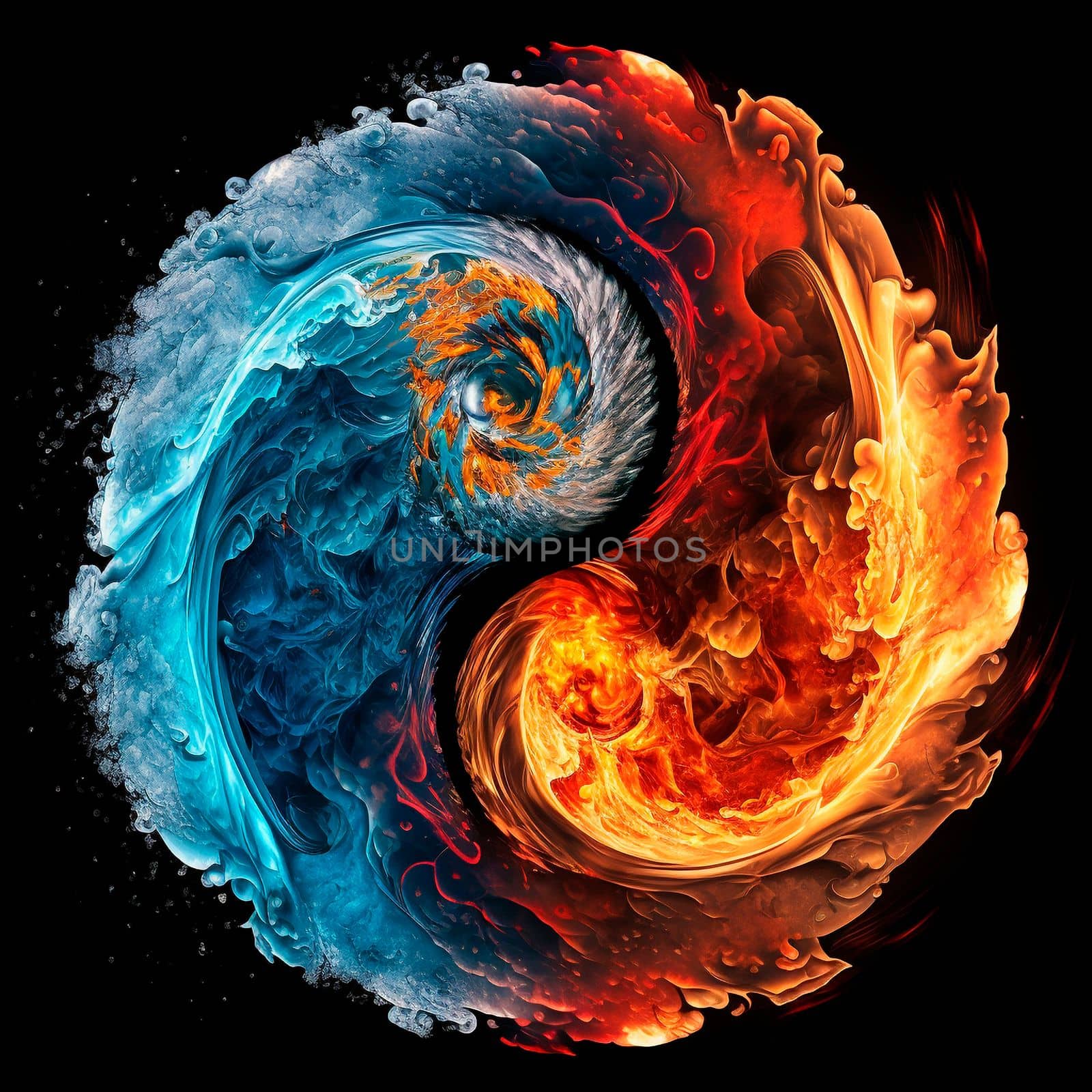 Fire and water. High quality illustration