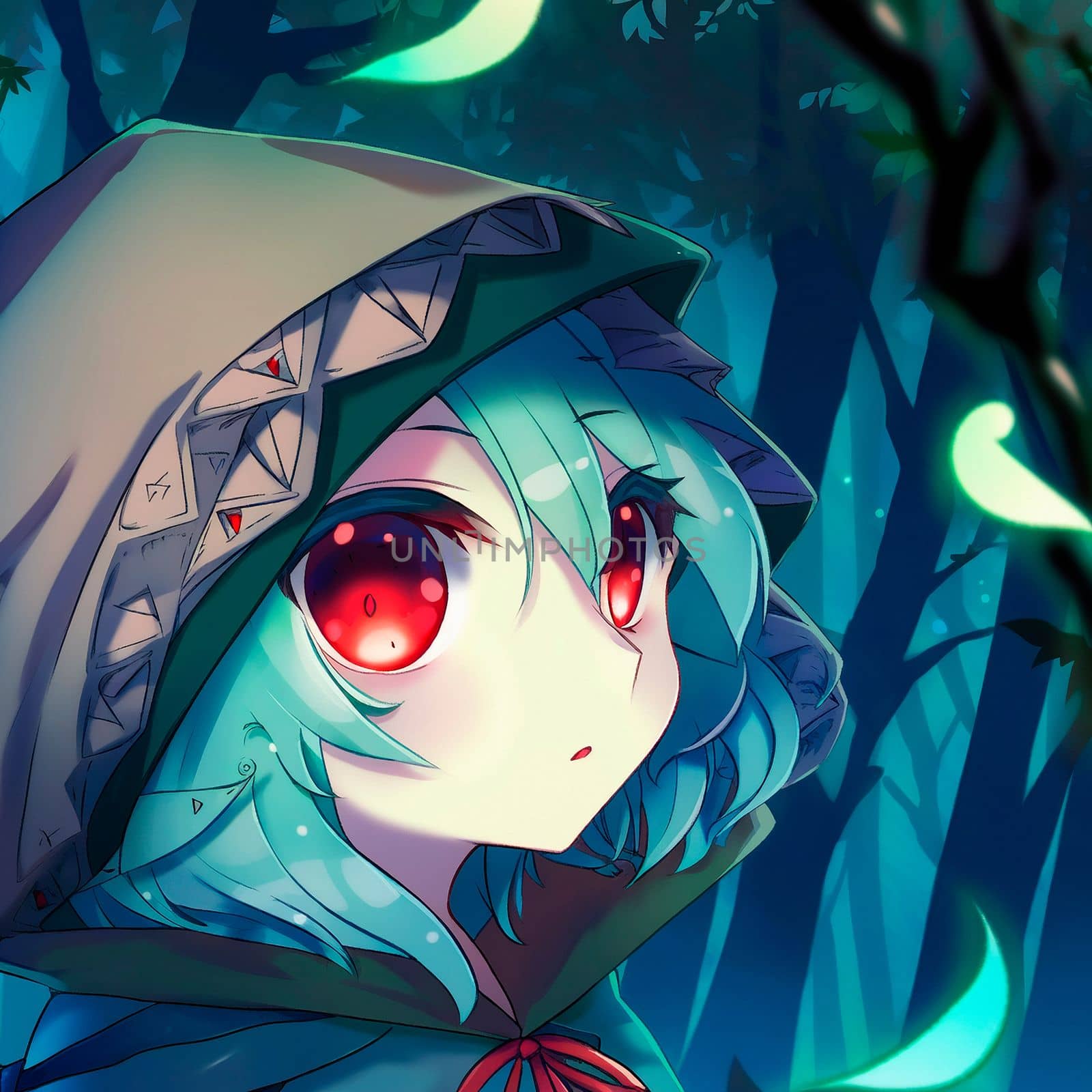 Girl with red eyes in anime style . High quality illustration