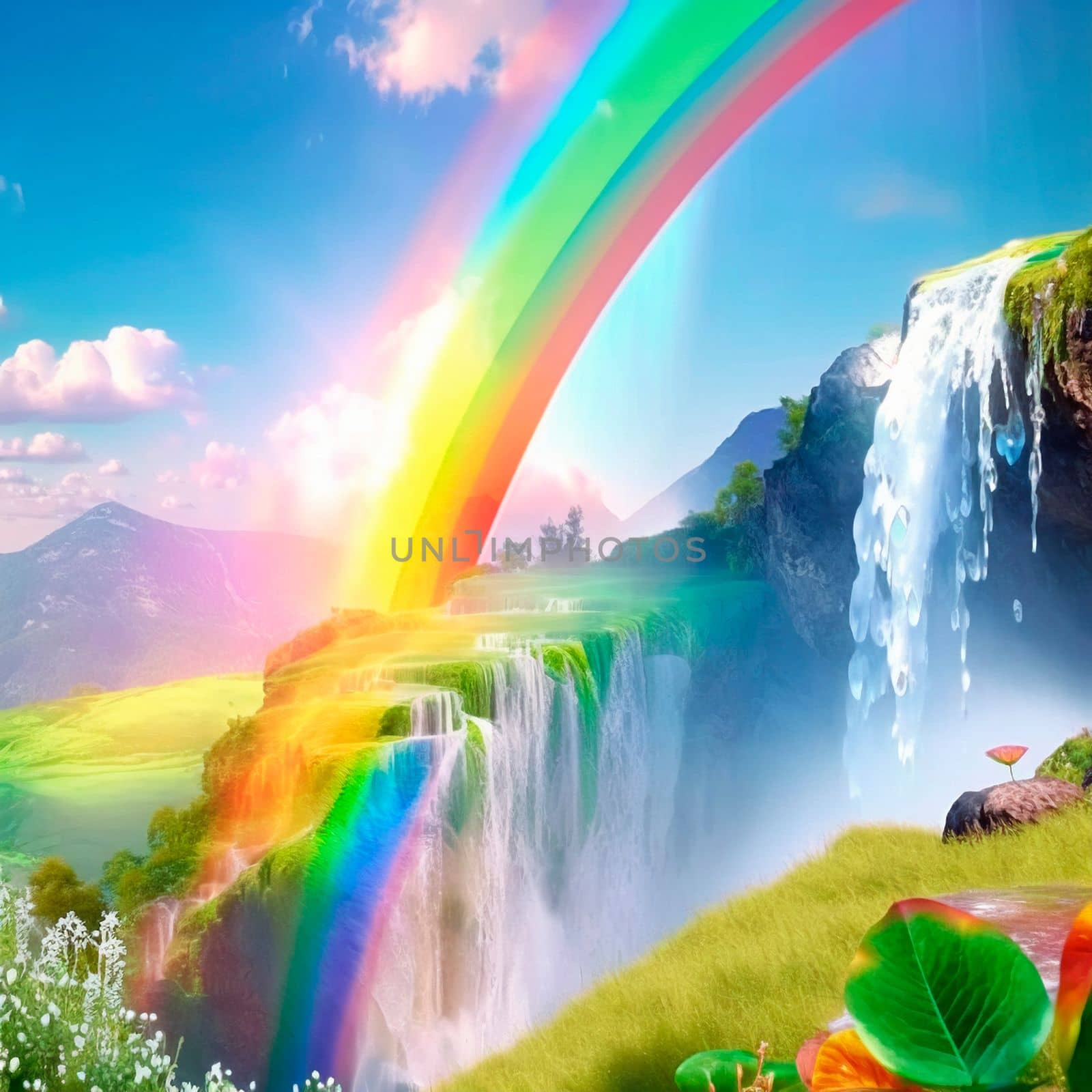 summer landscape with rainbow and waterfall by NeuroSky