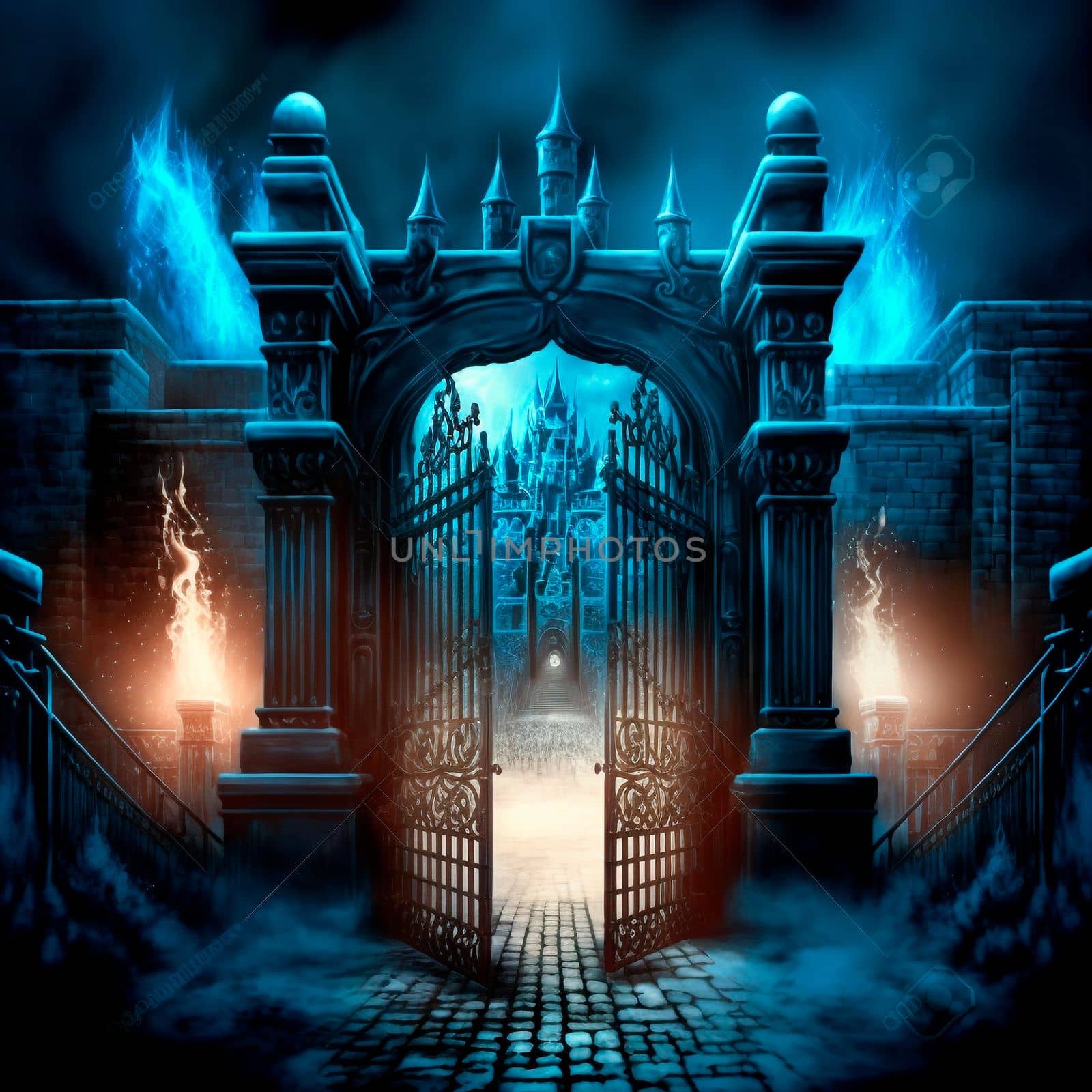 Scary Gothic gates in the style of fantasy. High quality illustration