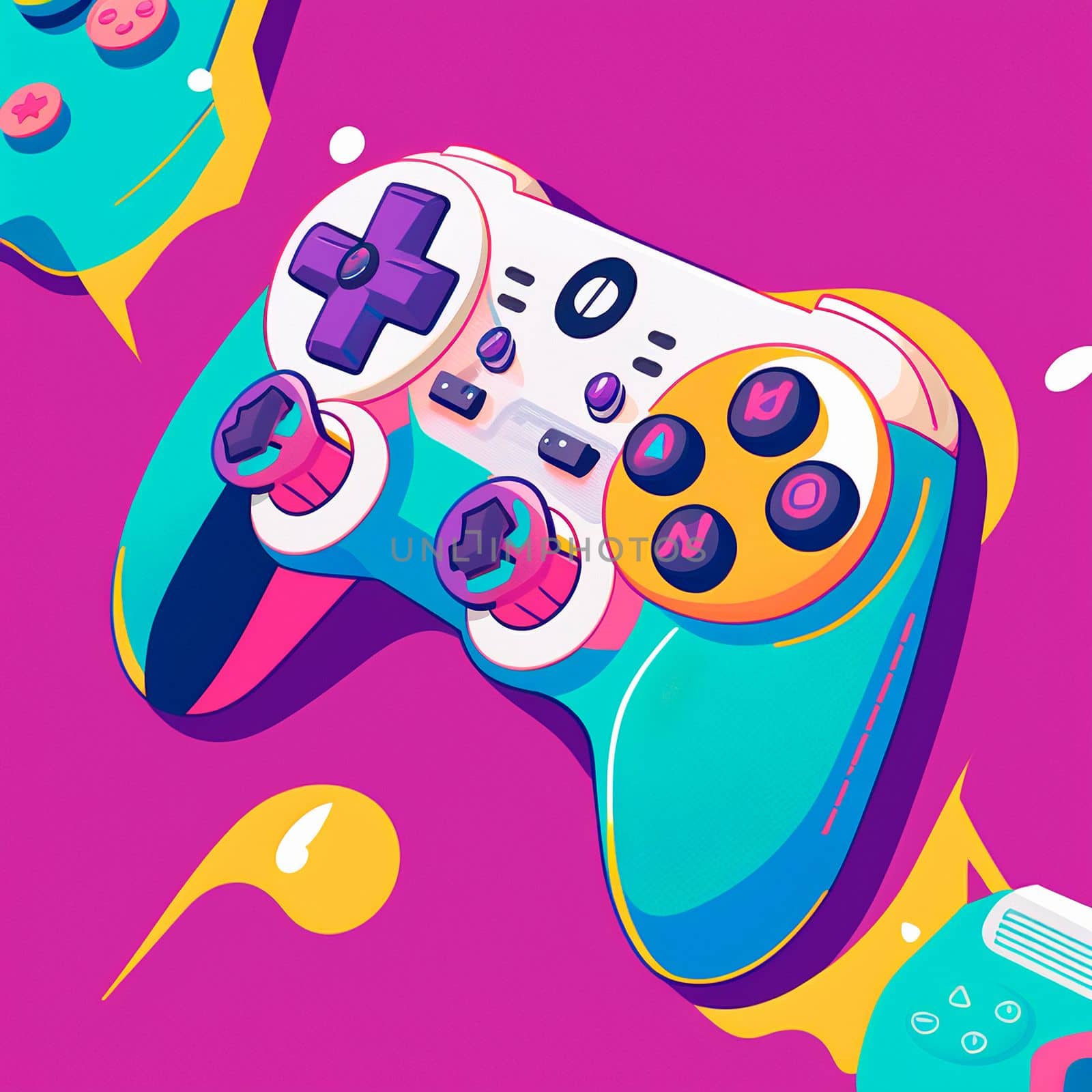 A gamepad in the style of pop art and anime. High quality illustration