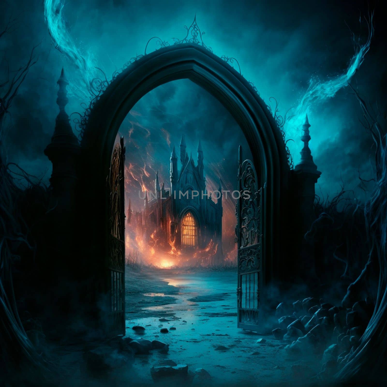 Scary Gothic gates in the style of fantasy. High quality illustration