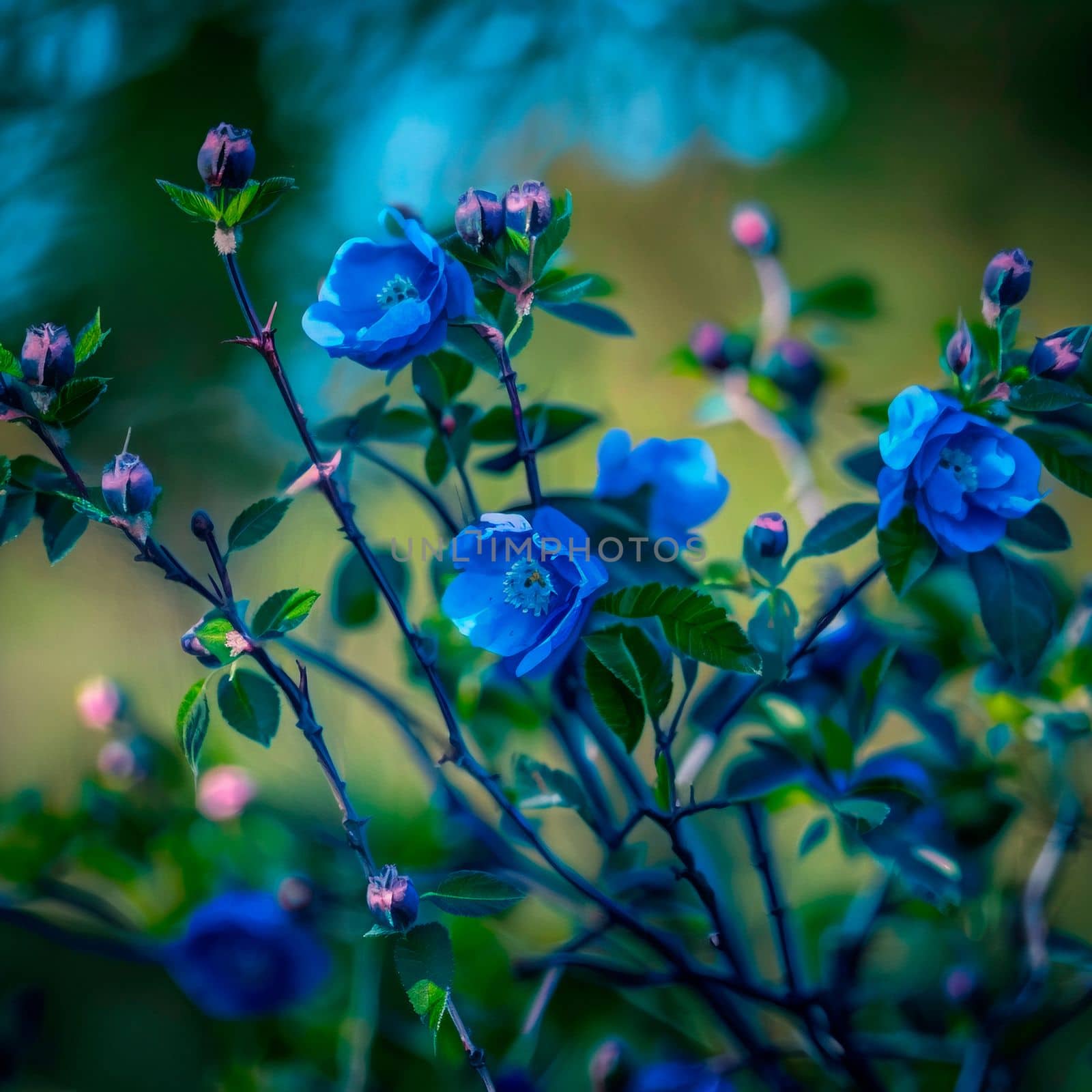 Wild rose with blue buds by NeuroSky