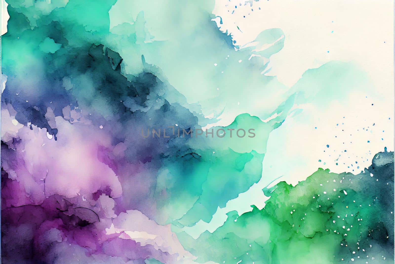 Abstract watercolor multicolor background with violet and emerald blurry spot by Zakharova