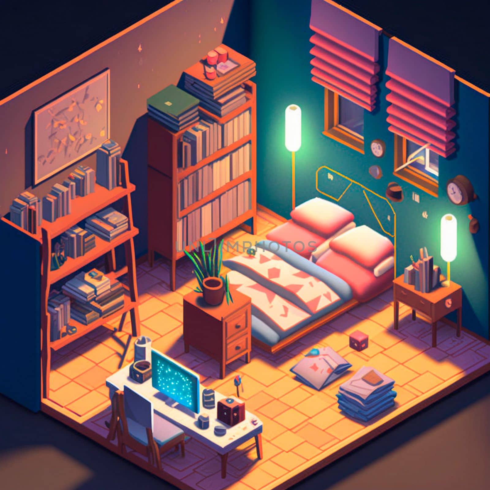 isometric image of the bedroom. High quality illustration