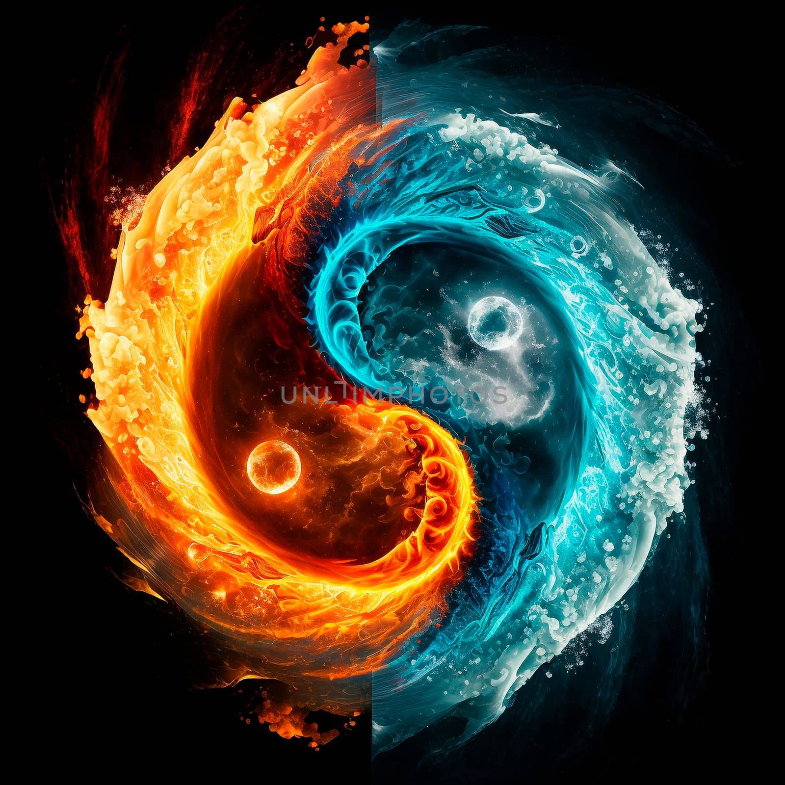 Fire and water. High quality illustration