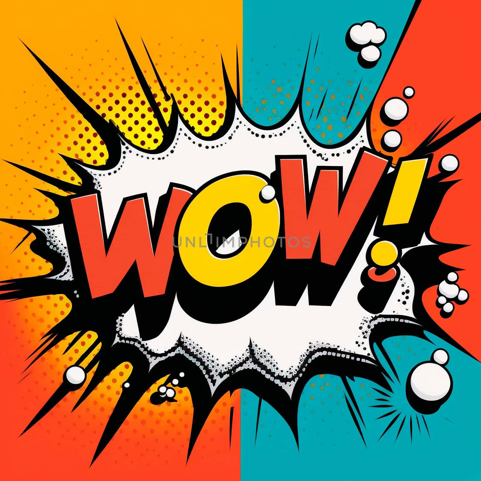 Cartoon sign of burst clouds with the word WOW. High quality illustration