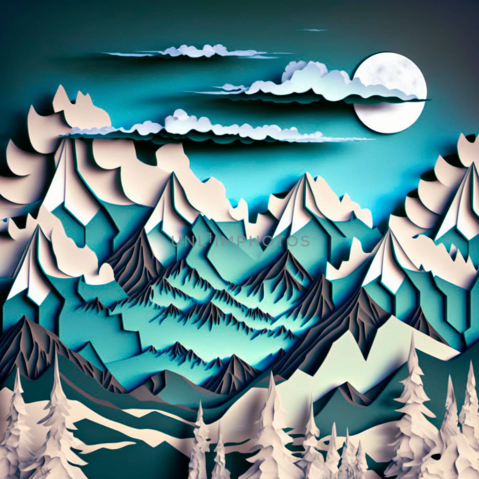 multi-layered crafts made of paper. Mountains, trees, forest and clouds by NeuroSky