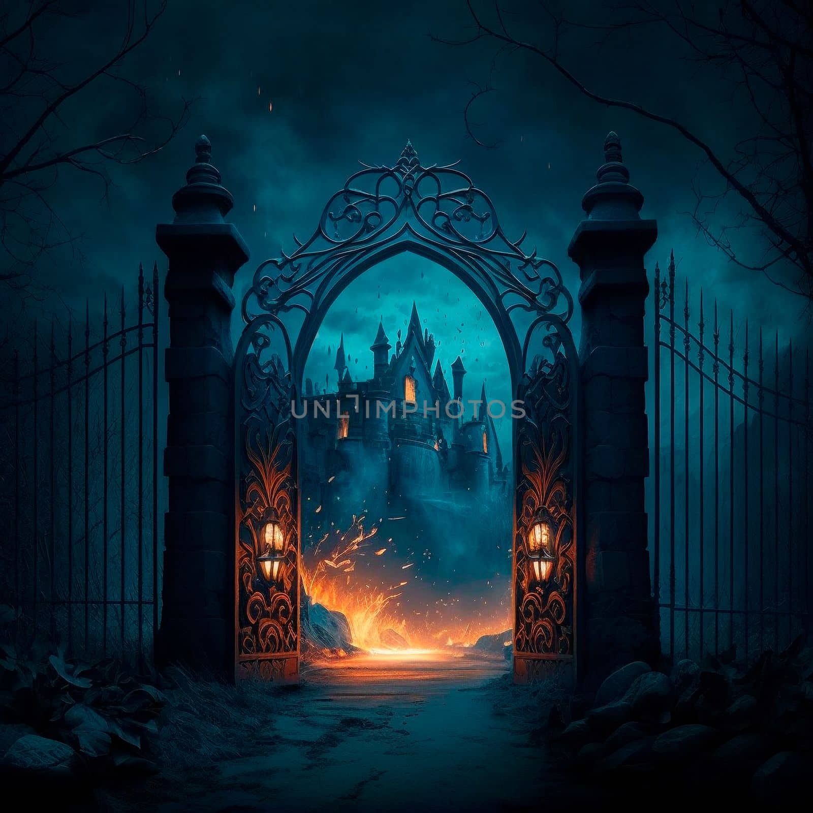 Scary Gothic gates in the style of fantasy. High quality illustration