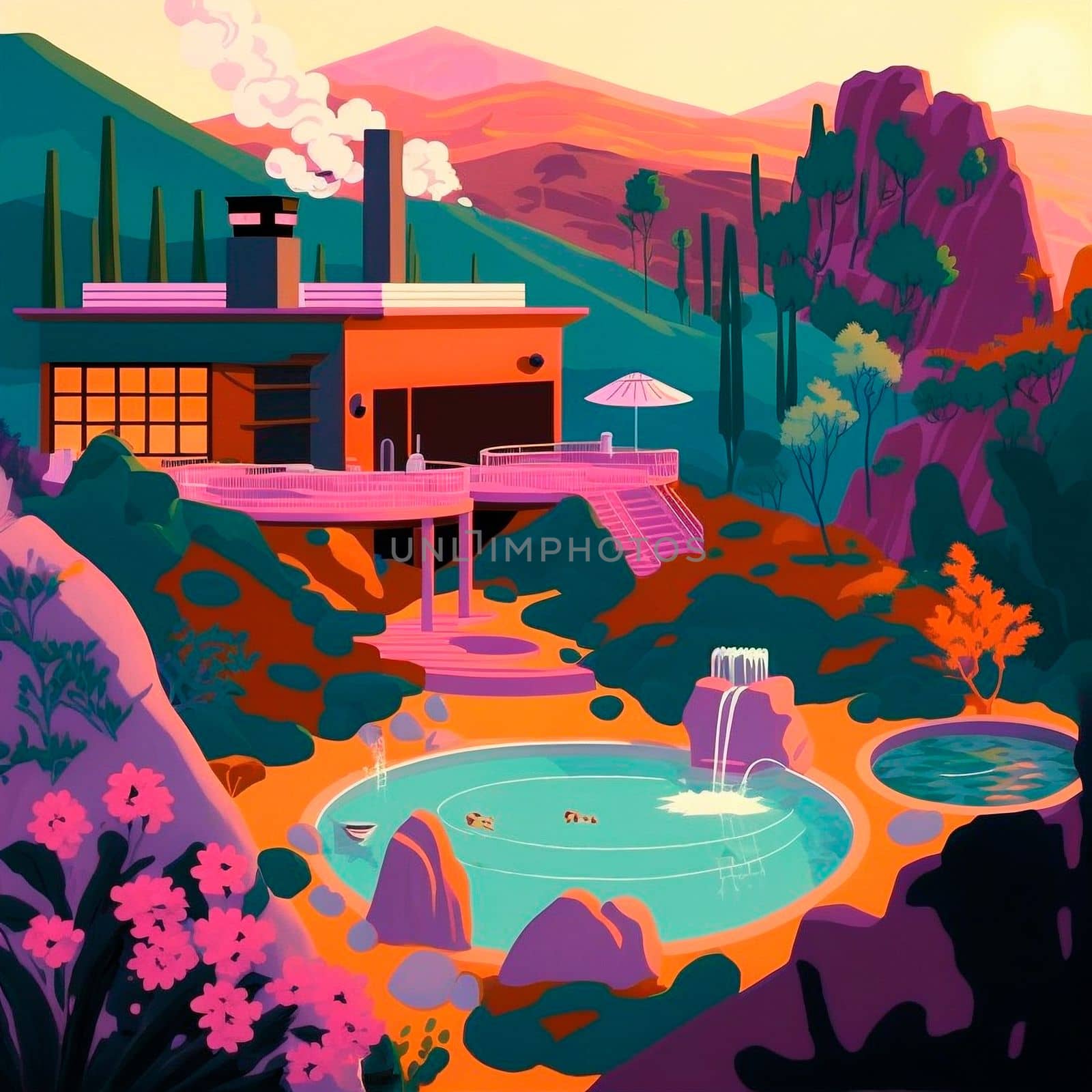 illustration of hot springs in mountain by NeuroSky