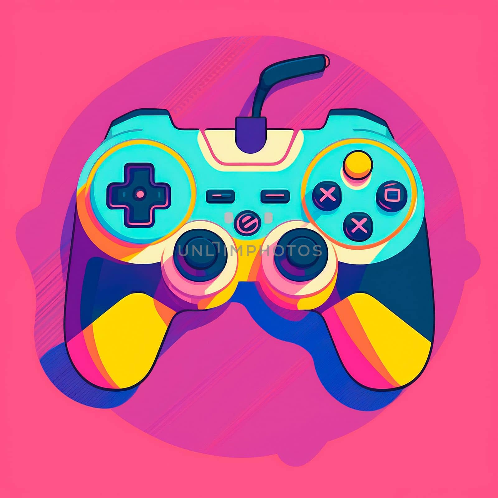A gamepad in the style of pop art and anime. High quality illustration