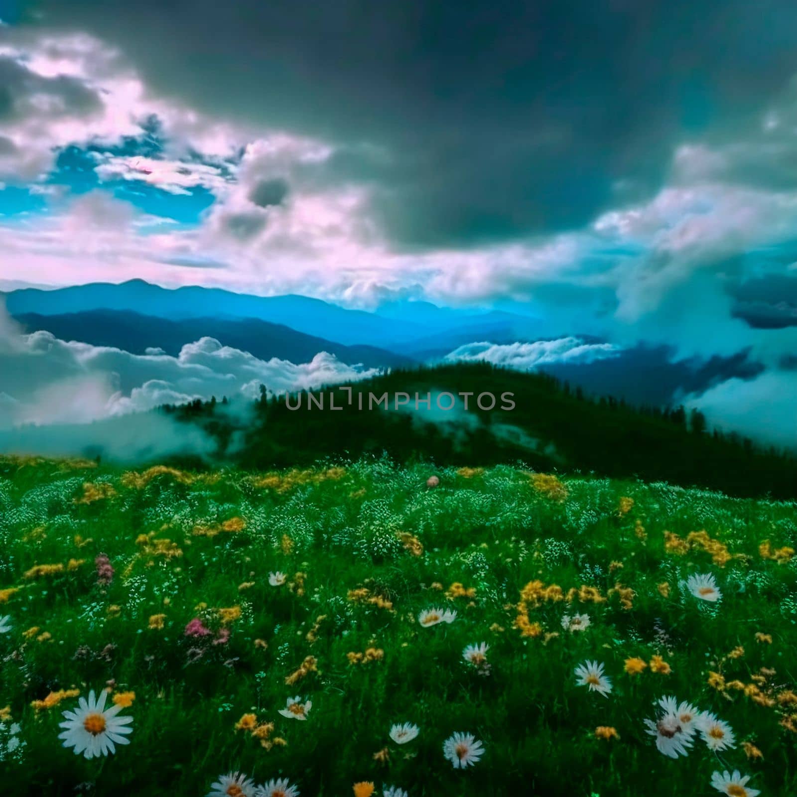 Chamomile field in the mountains by NeuroSky