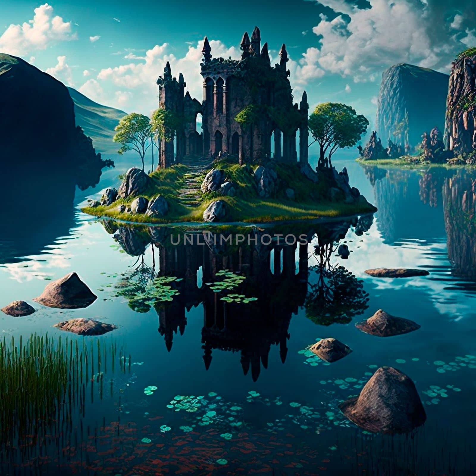 Mystical mysterious ruins on the lake islands by NeuroSky