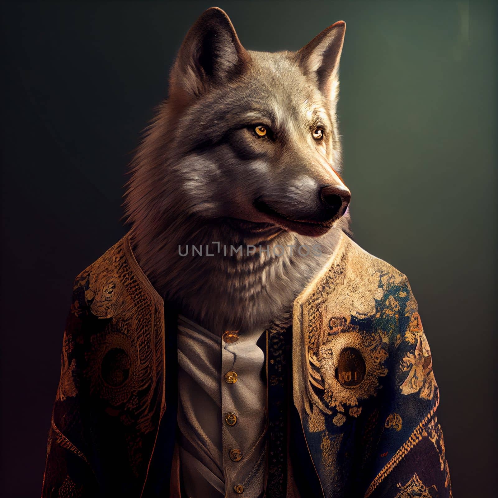 portrait of a wolf dressed as a hussar in 5k