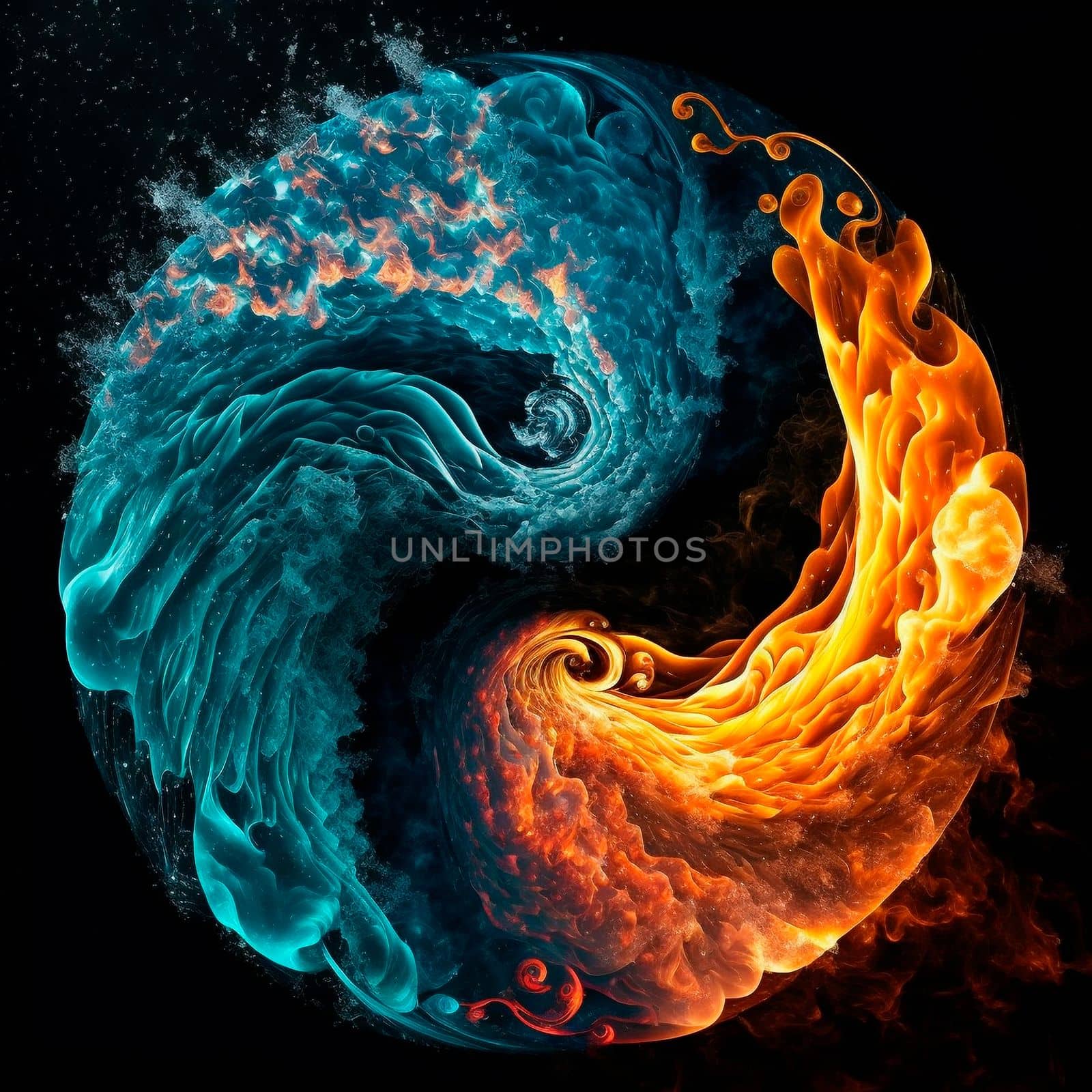 Fire and water. High quality illustration