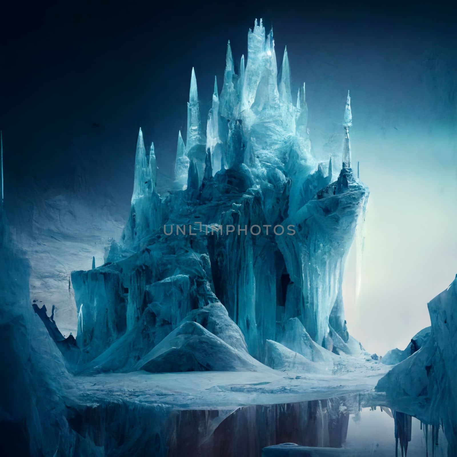 Ice castle of the snow queen standing on a mountain by studiodav