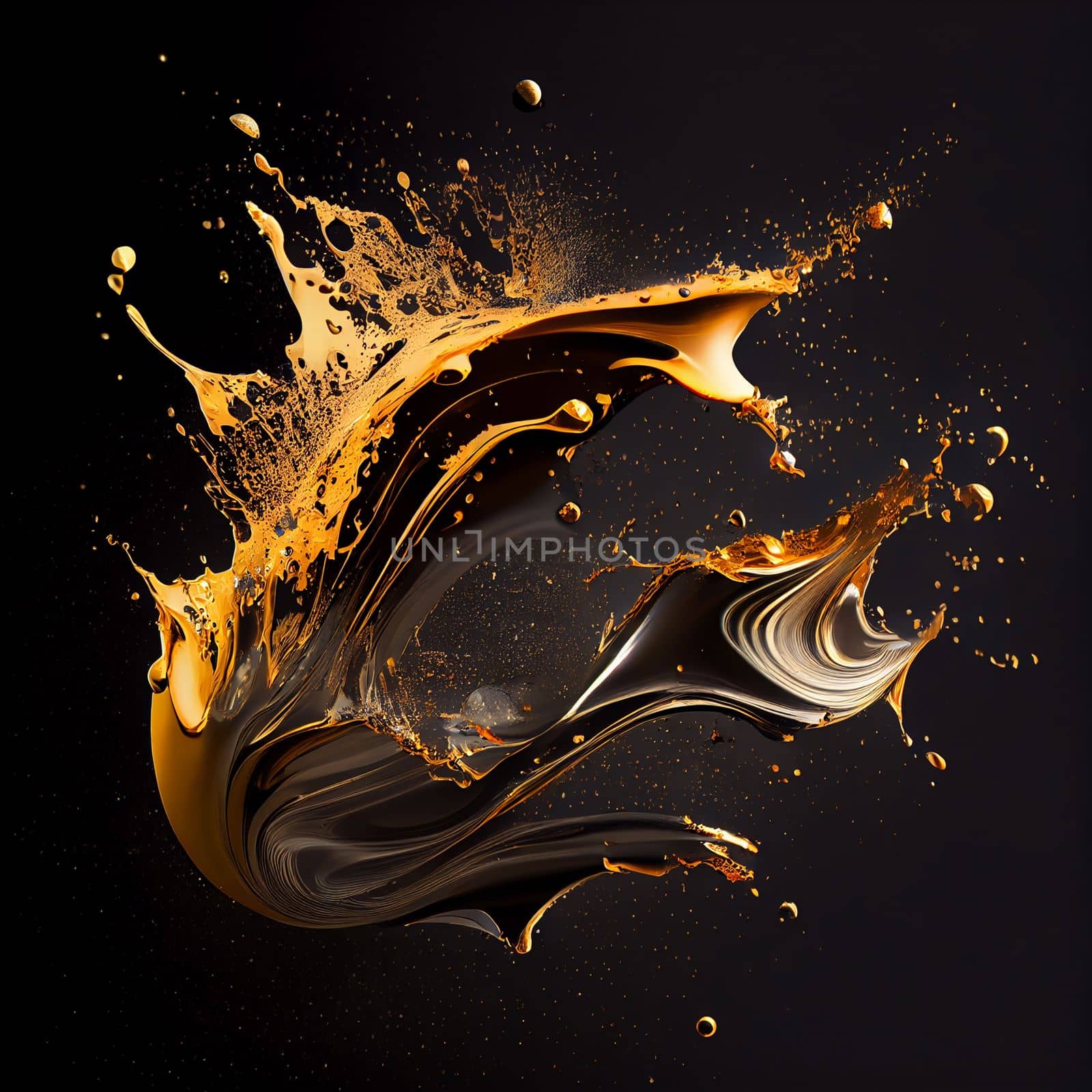 Black gold splashes on black background by studiodav