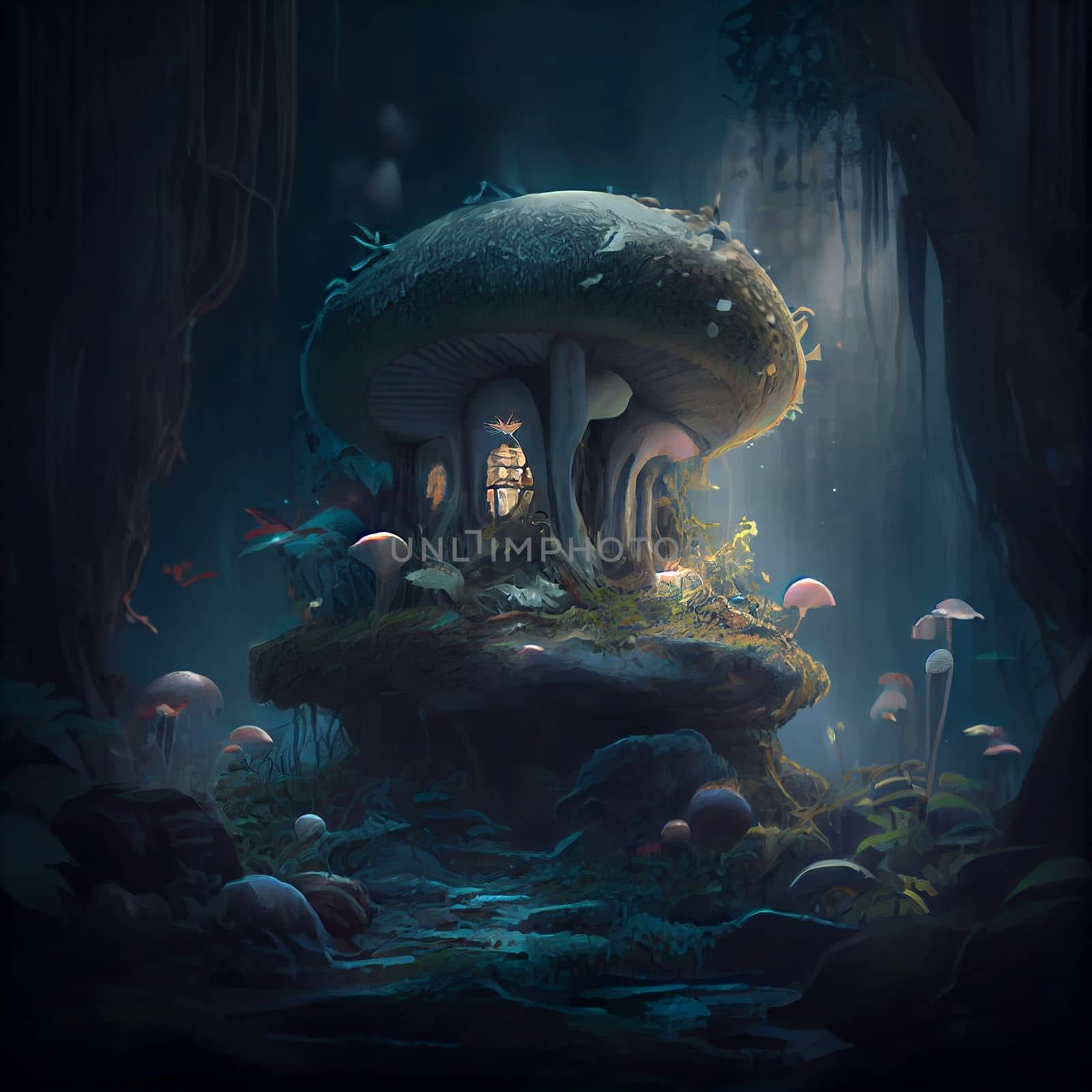 Fantasy forest with houses in the form of a mushroom by studiodav
