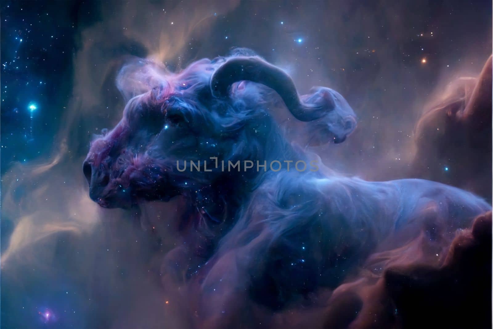 Aries zodiac sign in the form of a constellation and galactic dust in 6k