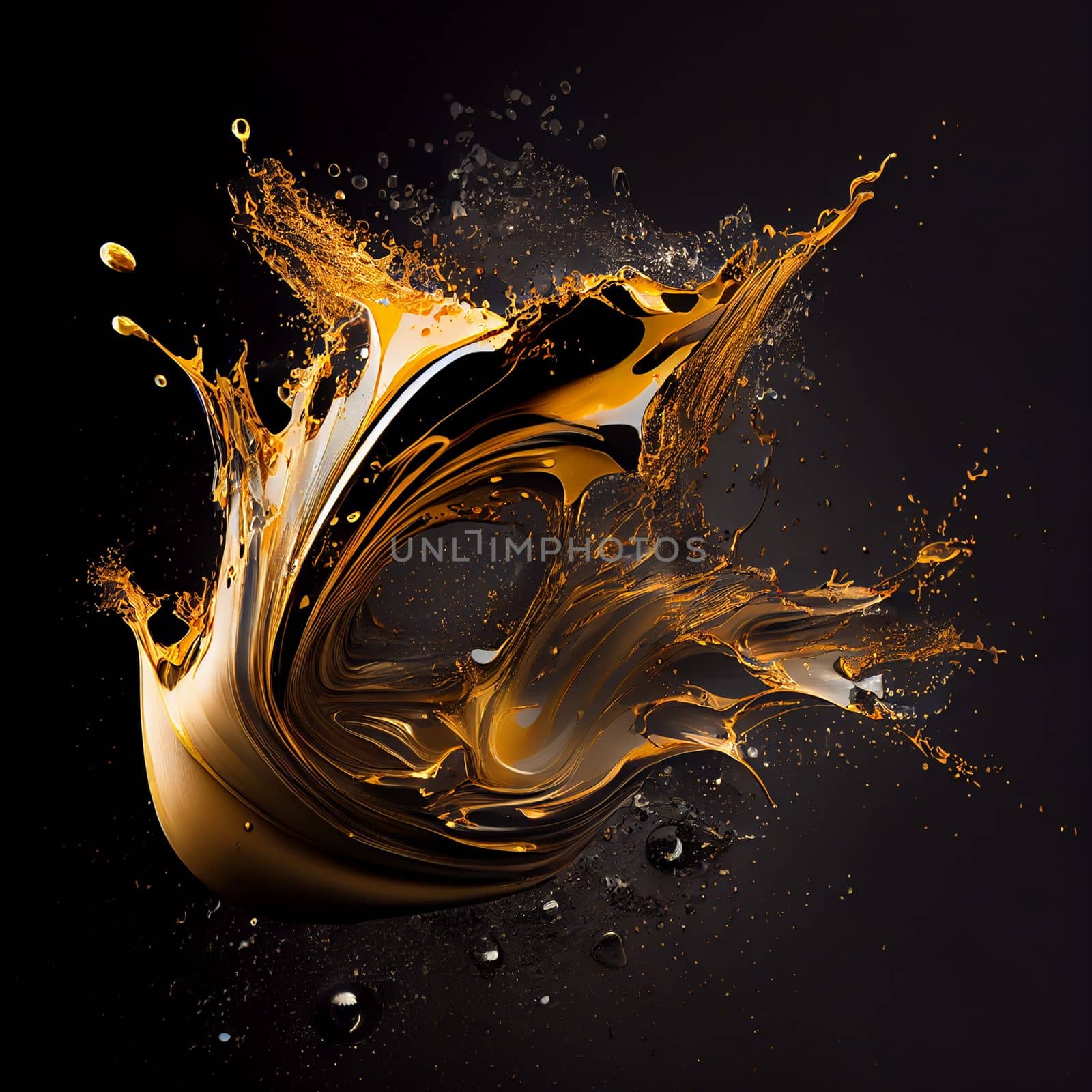 Black gold splashes on black background by studiodav