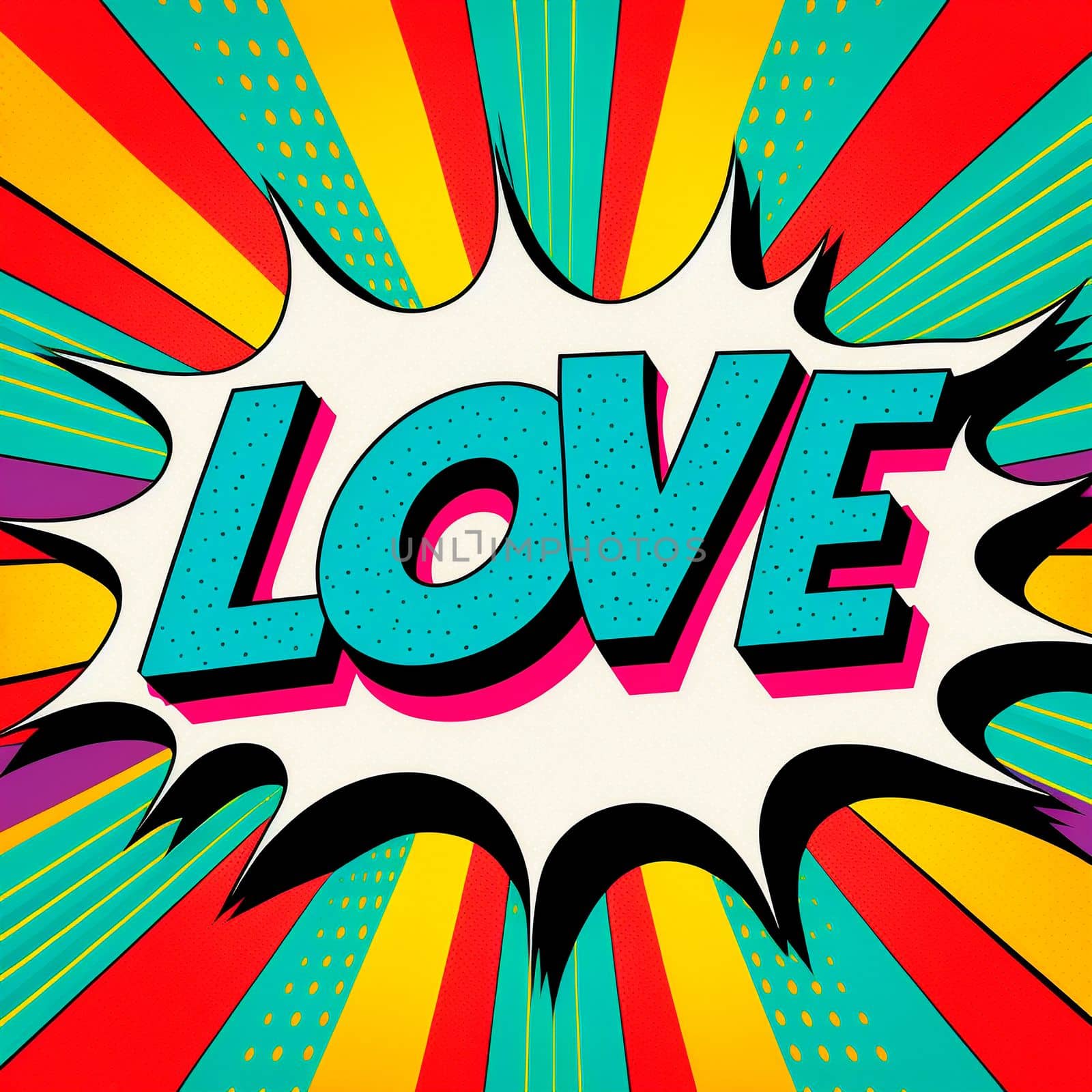 Cartoon sign of burst clouds with the word Love. High quality illustration