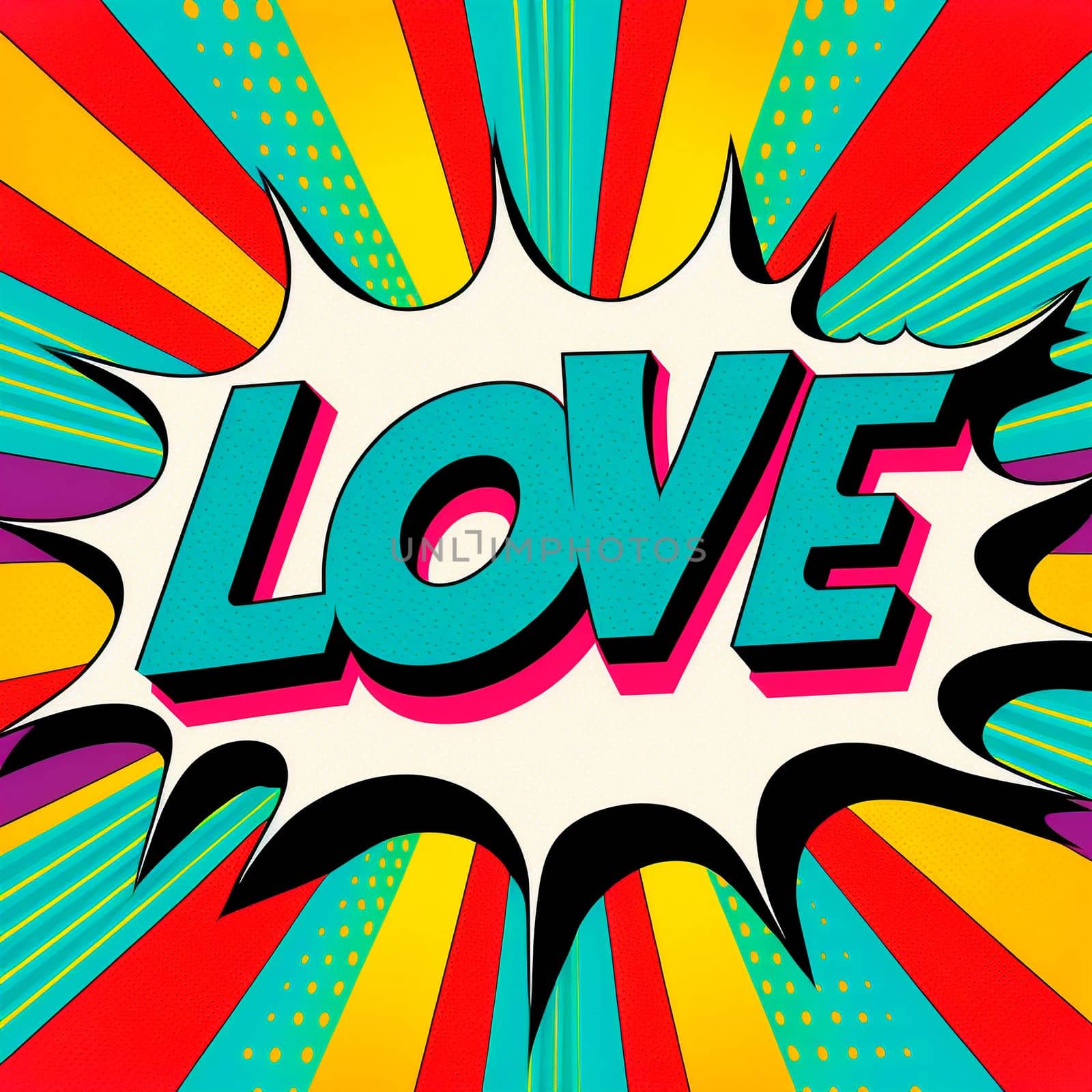 Cartoon sign of burst clouds with the word Love. High quality illustration