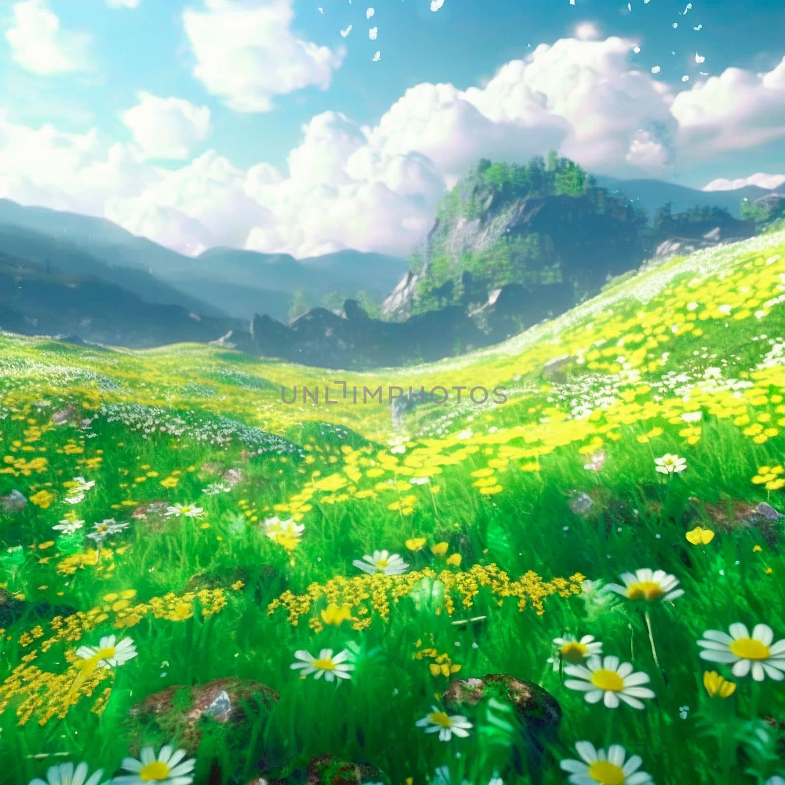 Chamomile field in the mountains by NeuroSky
