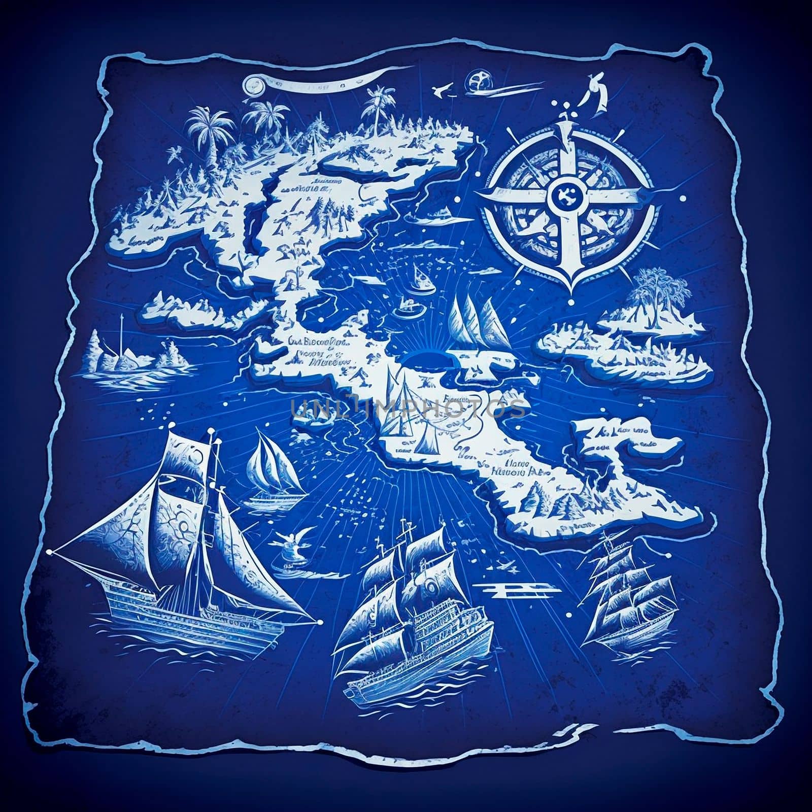 beautiful blue treasure and island map, travel map by NeuroSky