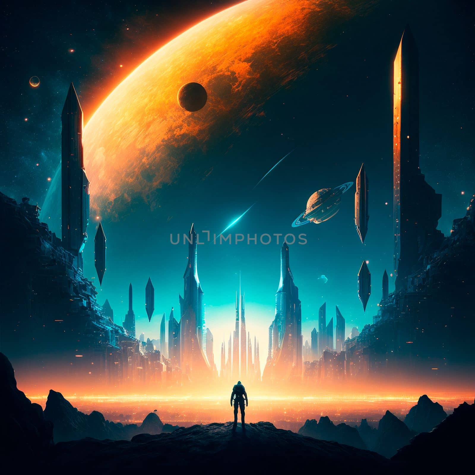 Futuristic city of the future on a distant planet . High quality illustration