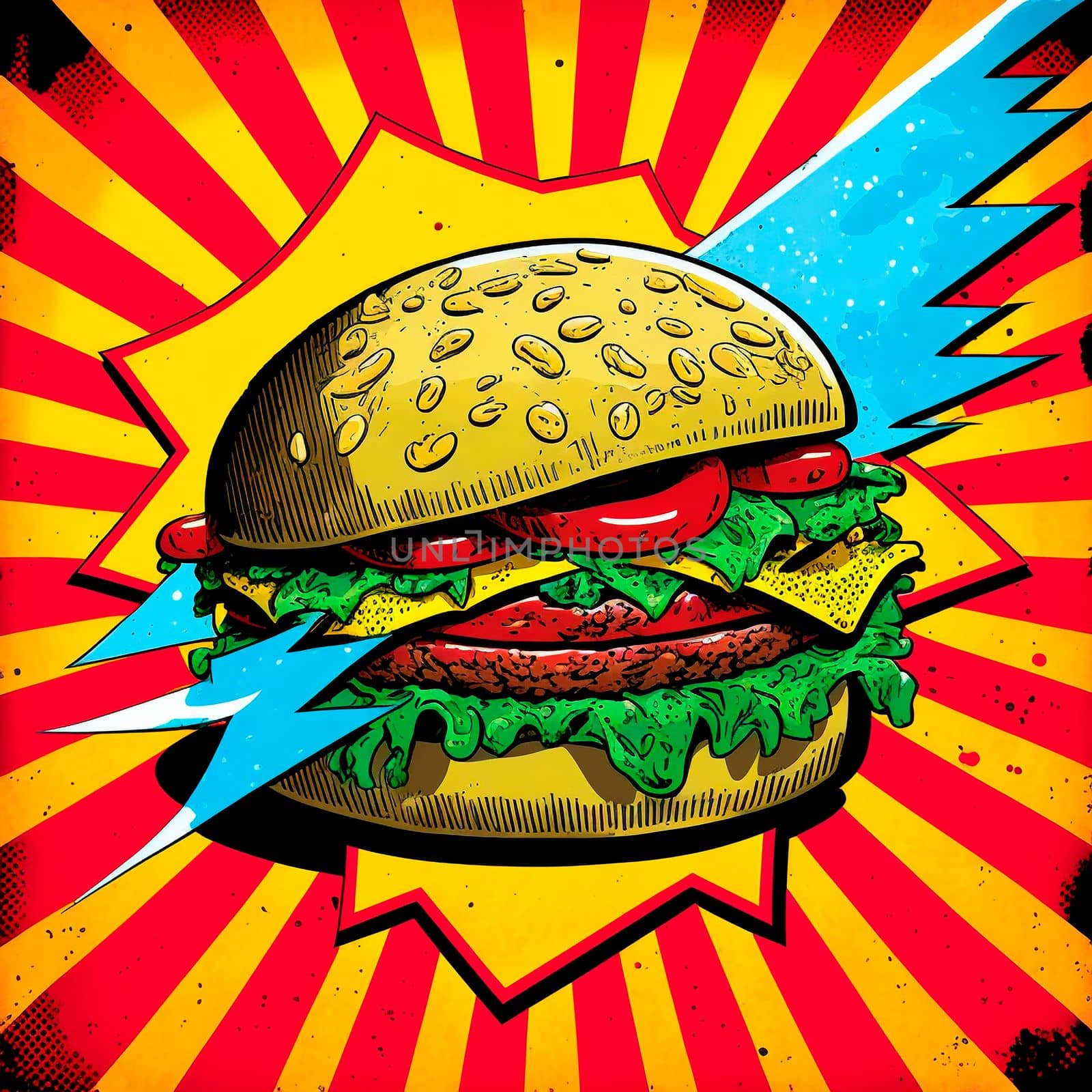 burger image, drawing, retro art. High quality illustration
