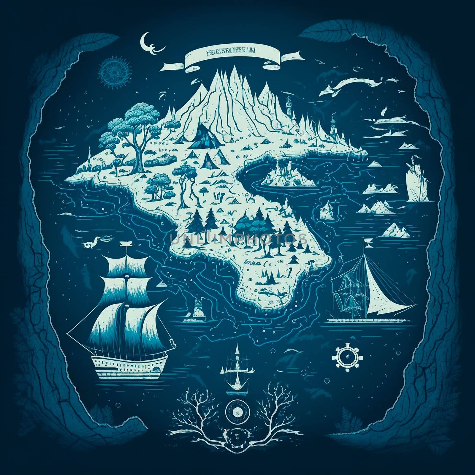 beautiful blue treasure and island map, travel map by NeuroSky