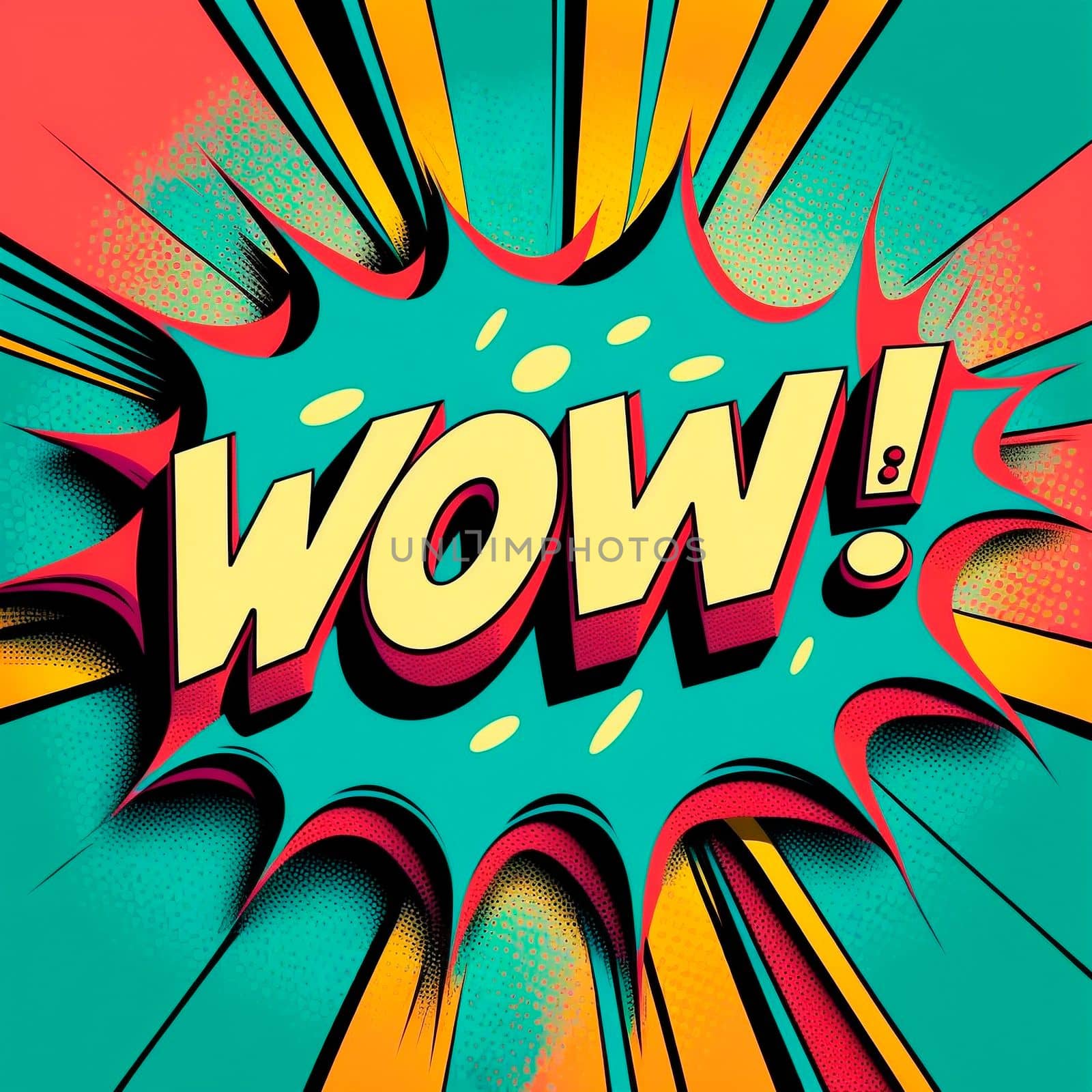 Cartoon sign of burst clouds with the word WOW. High quality illustration
