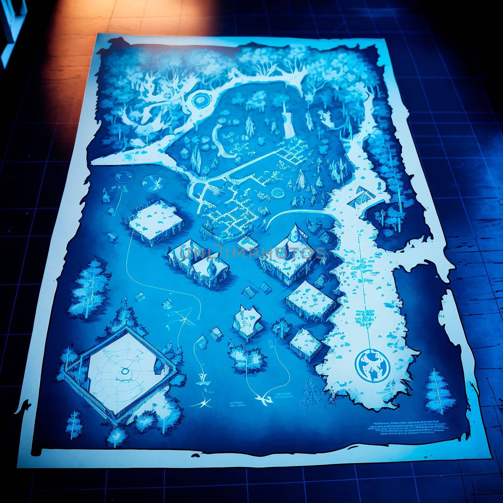 beautiful blue treasure and island map, travel map. High quality illustration