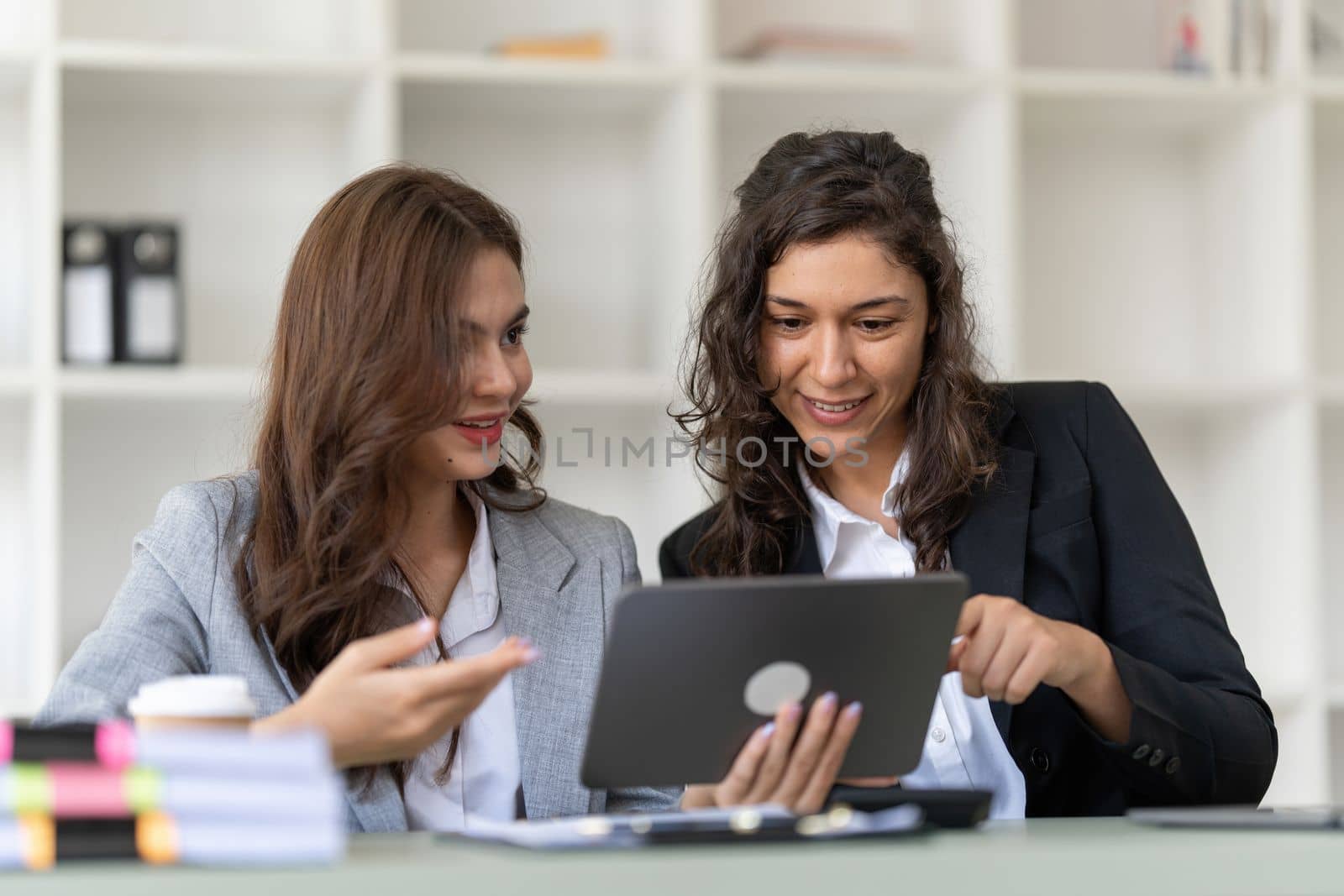 Business advisers are gathering to assess and debate the issue as it appears on the financial report. Financial counselor, investment consultant, and accounting concept.