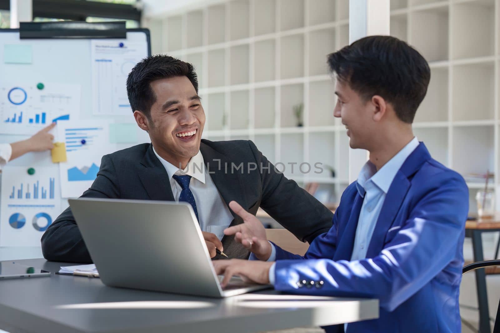Business team of financial analyze about company's graph profit. finance, strategy, meeting concept.