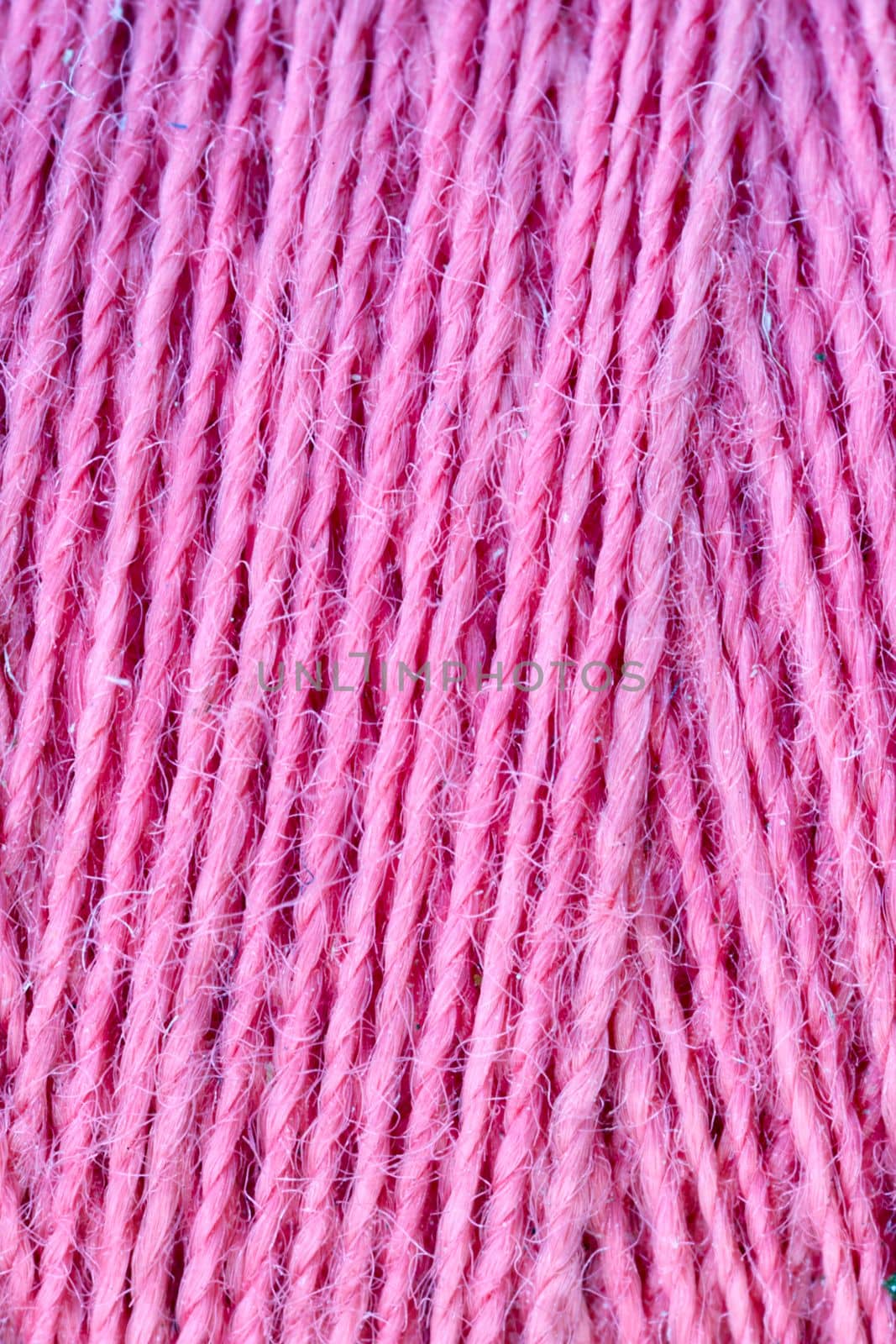 The macro texture of pink cotton thread on bobbin, close-up, copy space. by EdVal